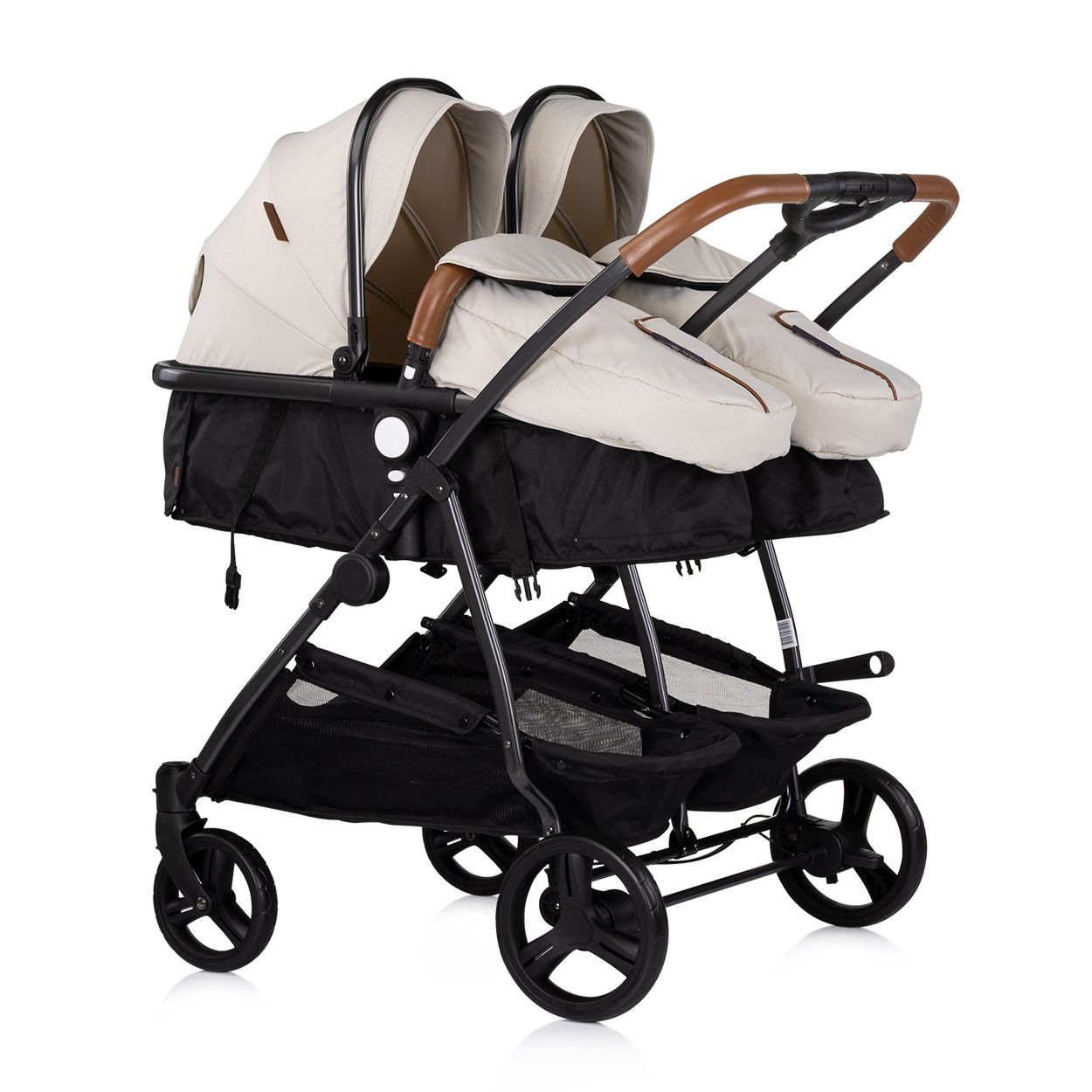 Chipolino Geschwisterkinderwagen Duo Smart klappbar umbaubar verstellbar Fu&szlig;sack creme 