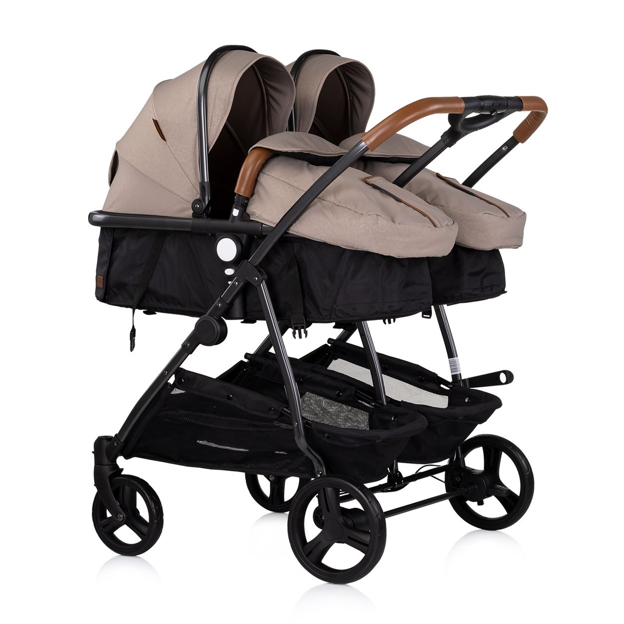 Chipolino Geschwisterkinderwagen Duo Smart klappbar umbaubar verstellbar Fu&szlig;sack braun schwarz 