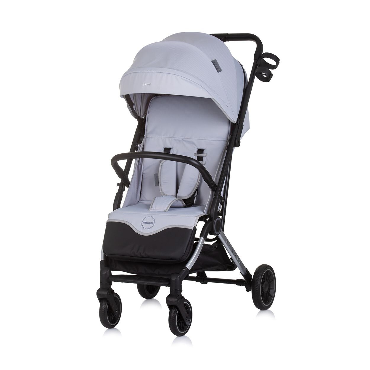 Kinderwagen, Buggy Pixie zusammenklappbar Getränkehalter Korb  hellgrau