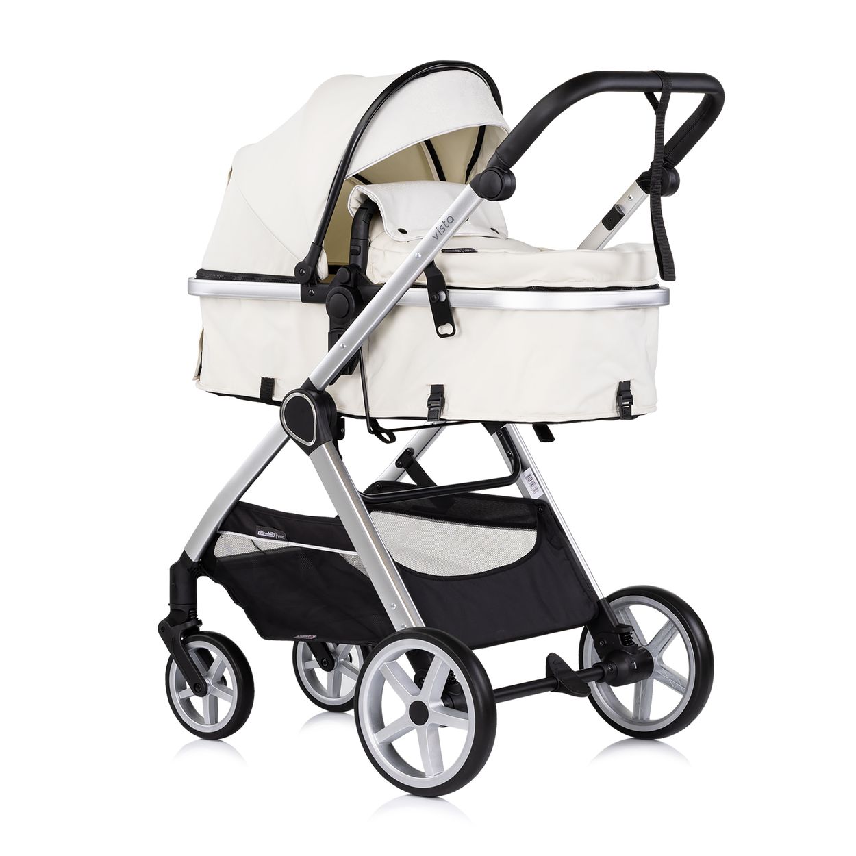 Chipolino Kombikinderwagen 2 in 1 Vista Wickeltasche, Fu&szlig;abdeckung, Korb, Gurt wei&szlig; 
