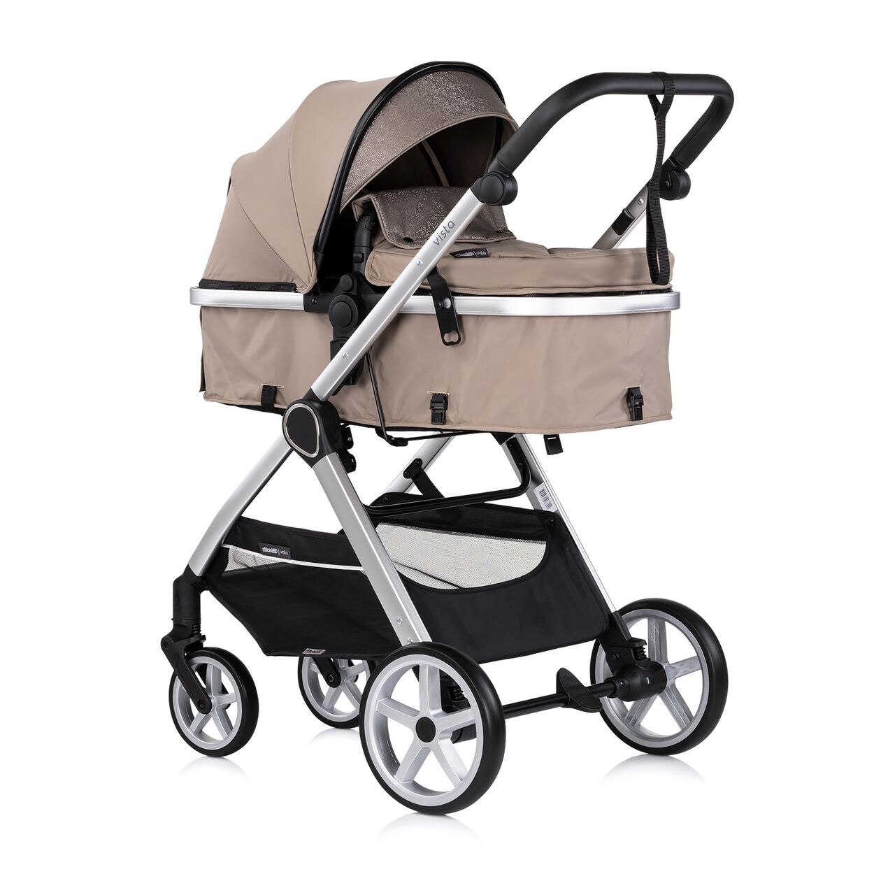 Kombikinderwagen 2 in 1 Vista Wickeltasche, Fußabdeckung, Korb, Gurt beige