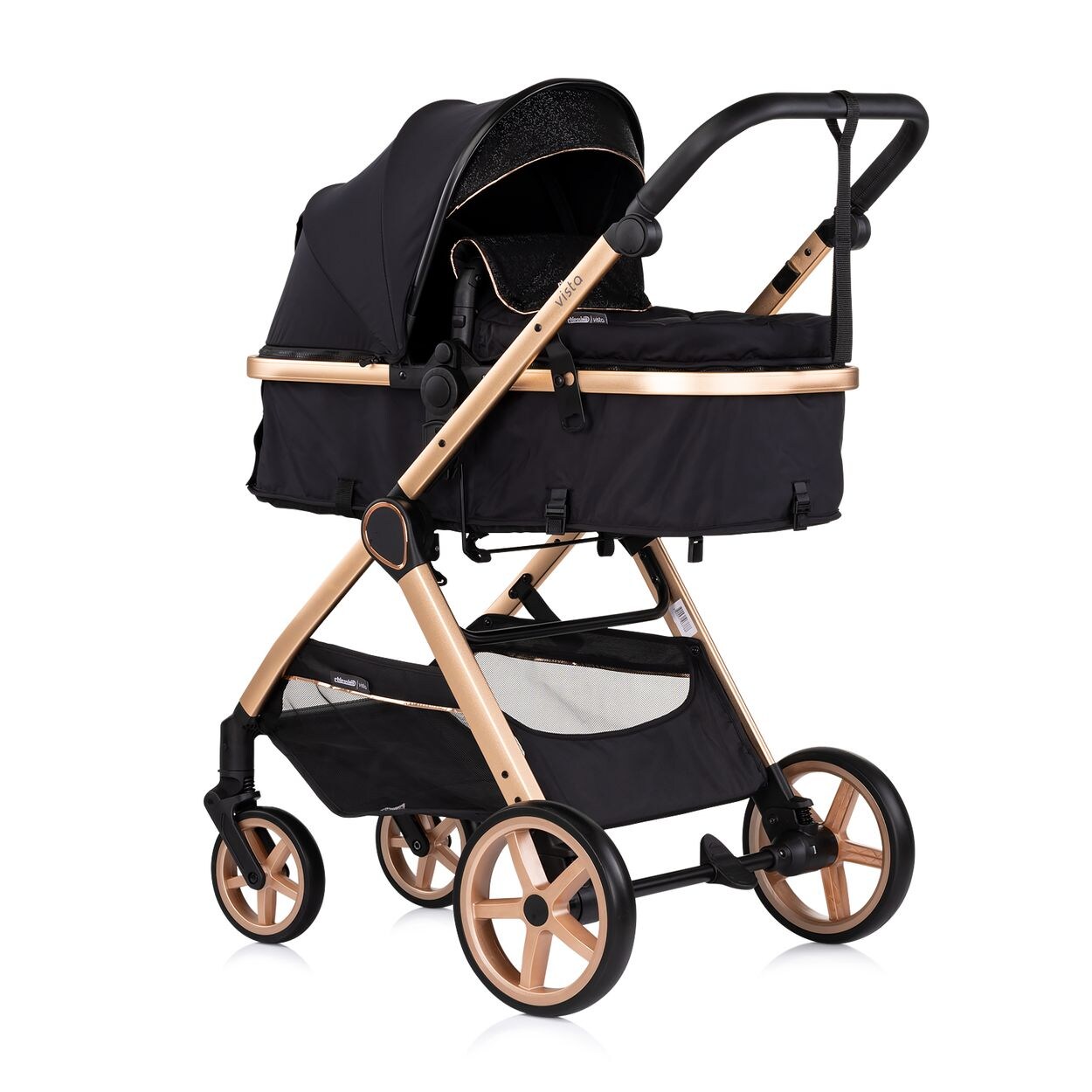 Kombikinderwagen 2 in 1 Vista Wickeltasche, Fußabdeckung, Korb, Gurt schwarz