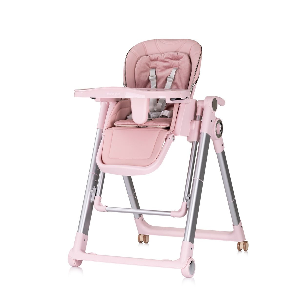 Chipolino Kinderhochstuhl 2 in 1 Super Chef Babyschaukel, Fußstütze, klappbar rosa