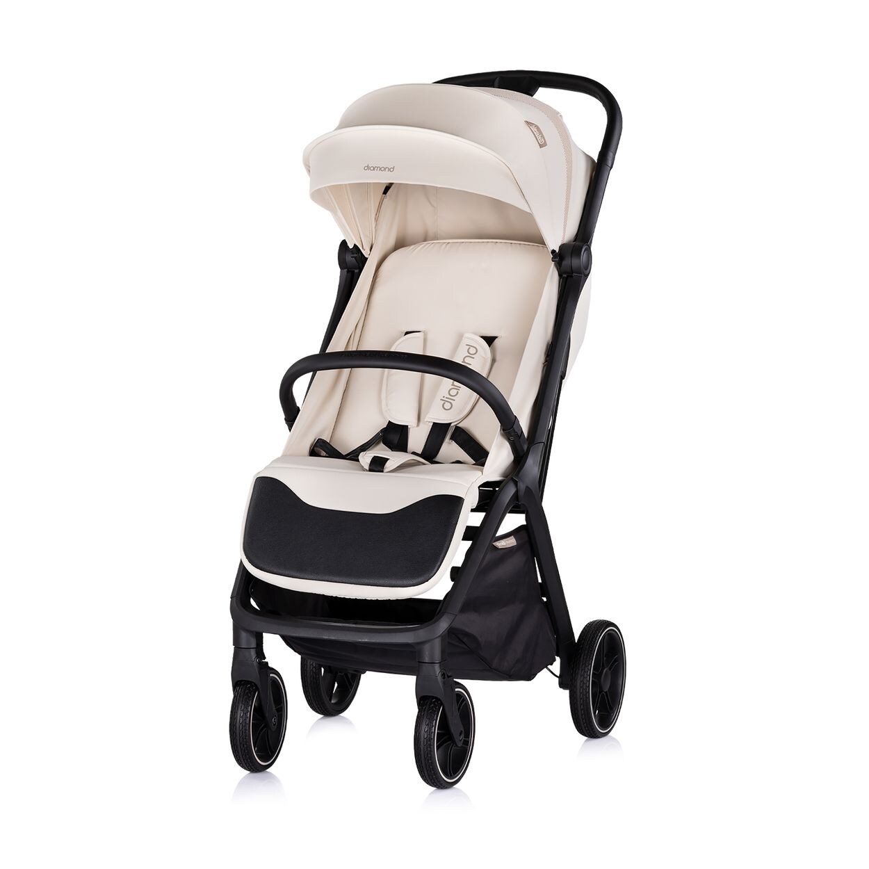Kinderwagen Diamond klappbar, Korb, PU-Rollen, Sonnendach, Beinstütze beige