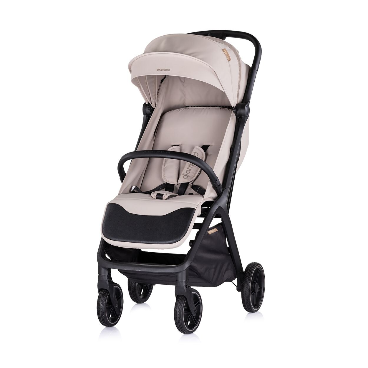 Kinderwagen Diamond klappbar, Korb, PU-Rollen, Sonnendach, Beinstütze hellbraun