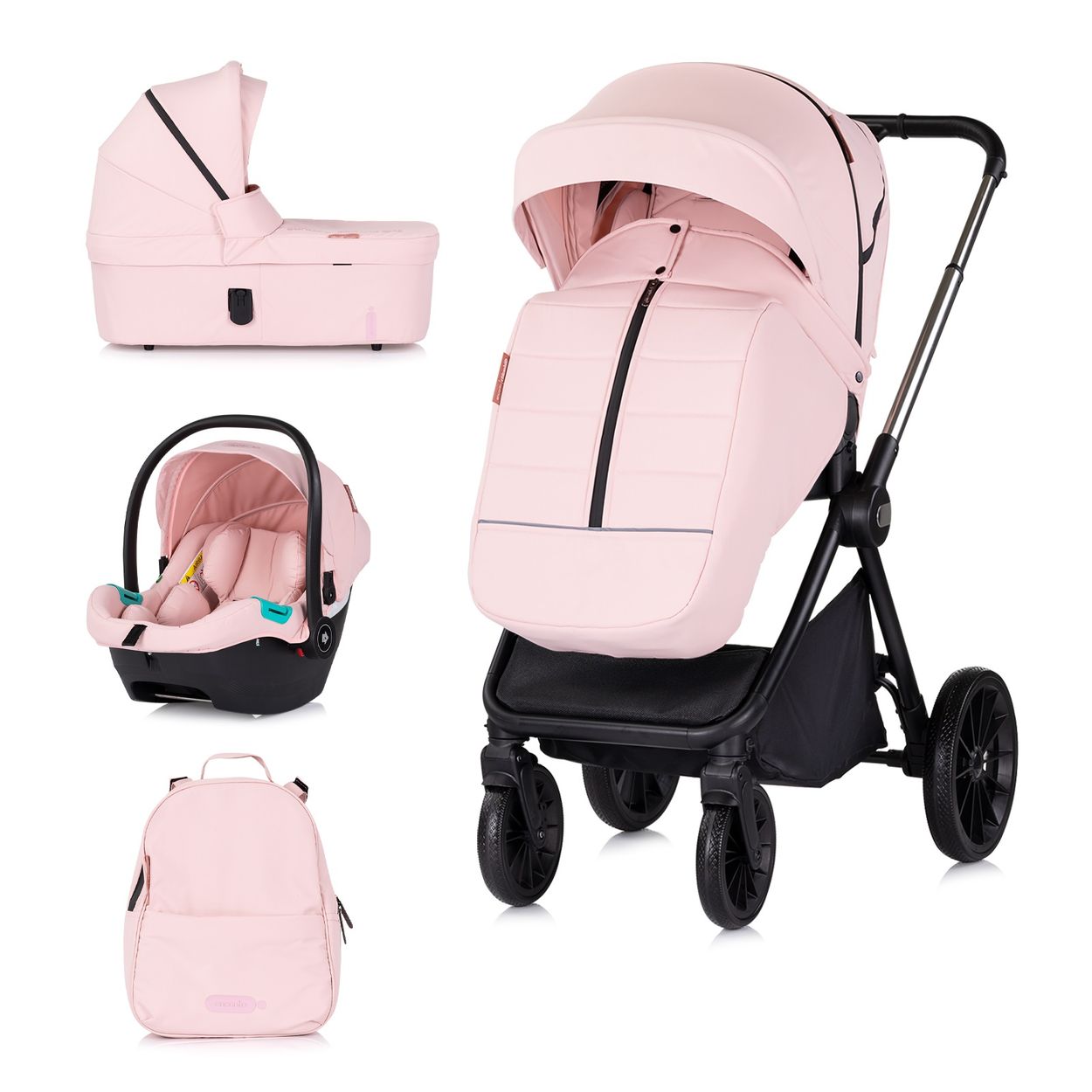 Chipolino Kombikinderwagen Encanto 3 in 1 Babyschale i-Size Babywanne Sportsitz rosa 