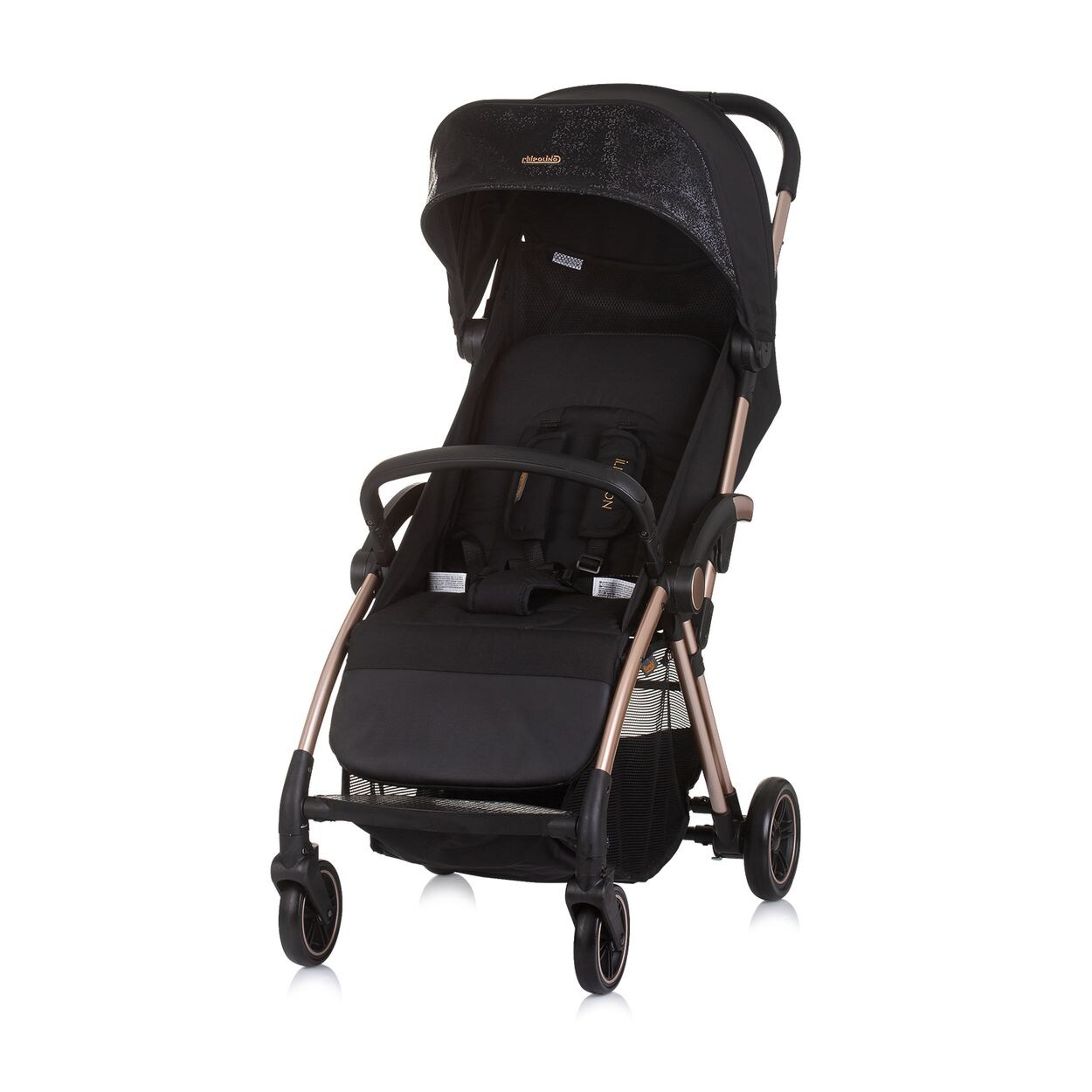 Kinderwagen Illusion klappbar, verstellbare Fußstütze, Federung, Korb schwarz