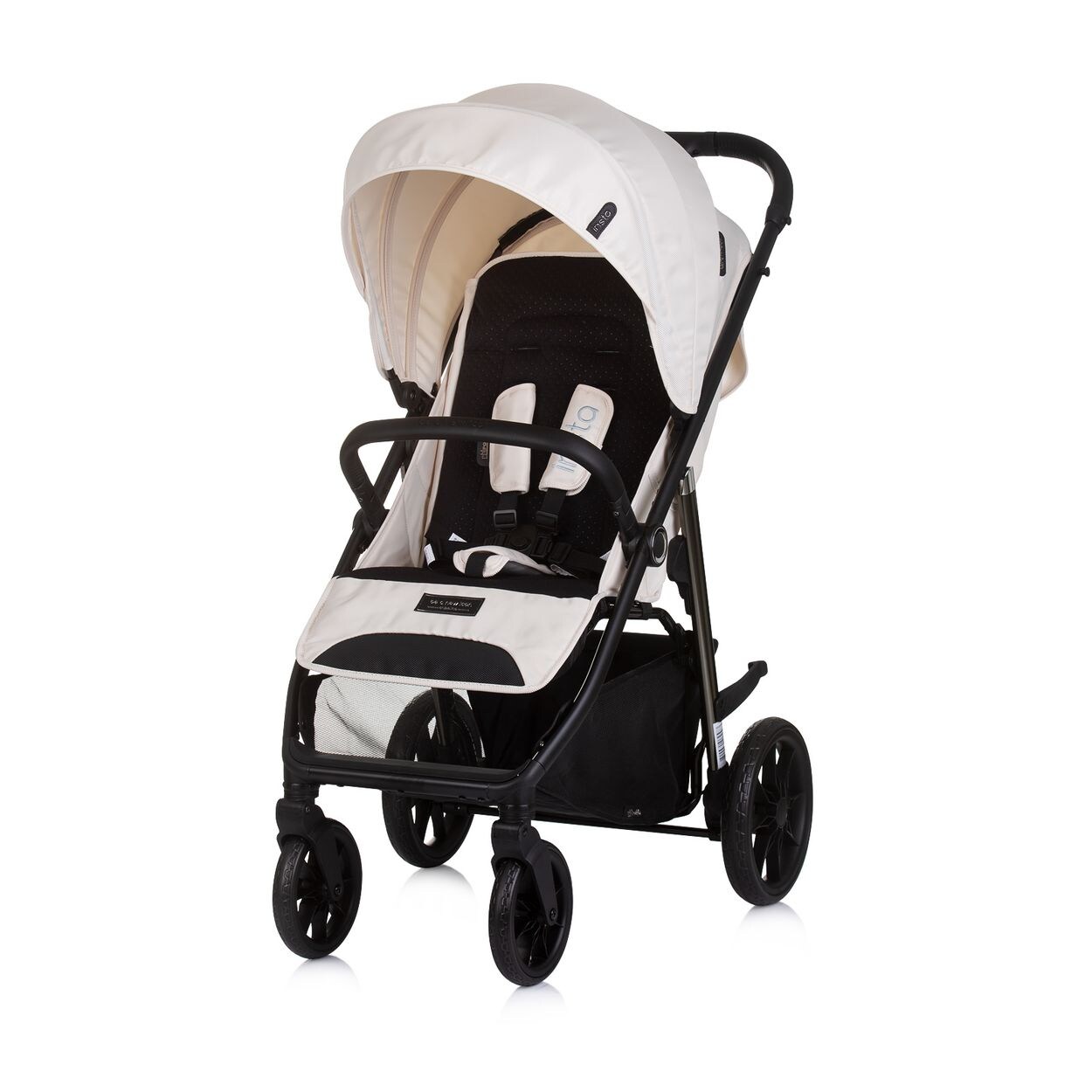 Kinderwagen Buggy Insta, Fußabdeckung, Federung, Korb, Gurt, klappbar beige