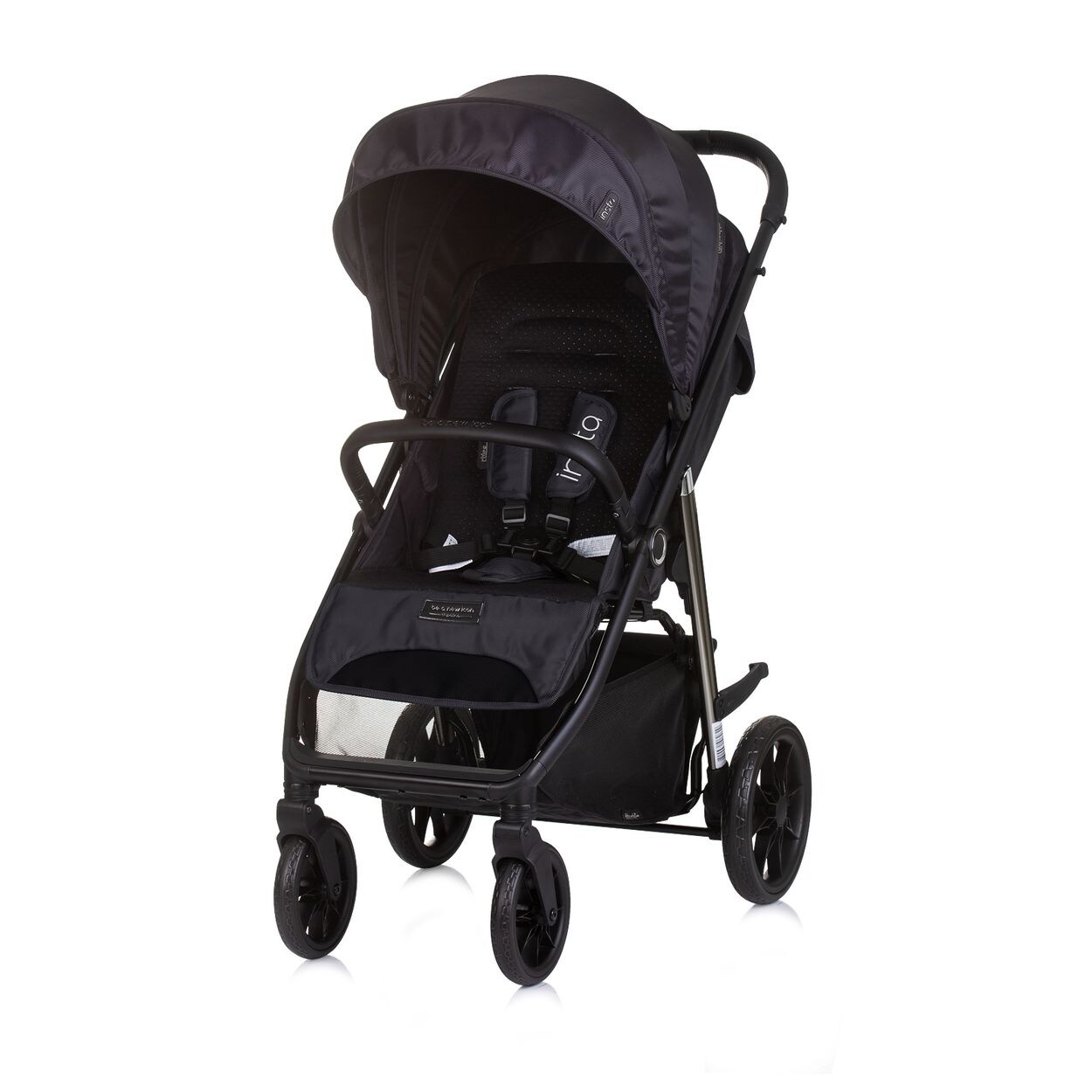 Kinderwagen Buggy Insta, Fußabdeckung, Federung, Korb, Gurt, klappbar schwarz