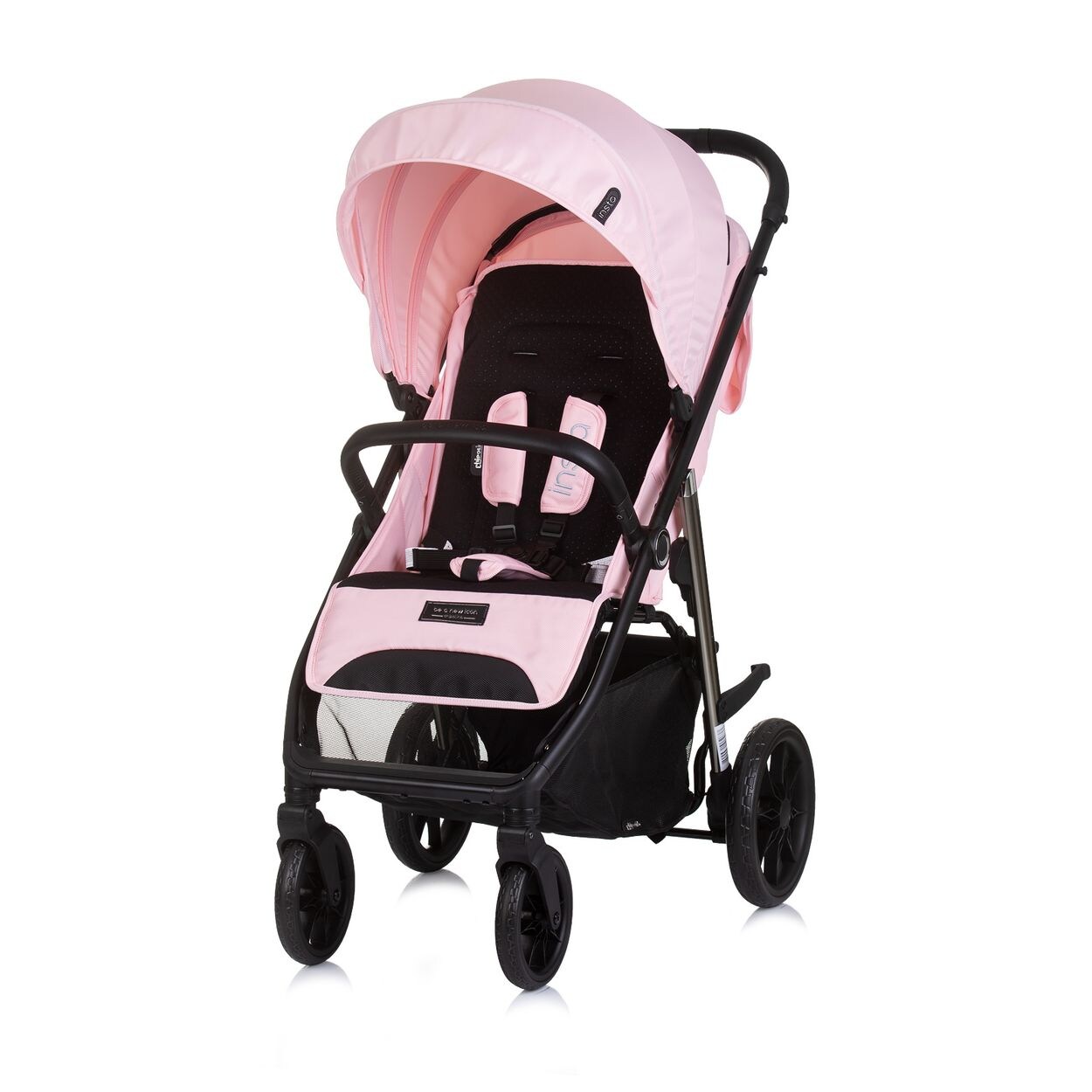 Kinderwagen Buggy Insta, Fußabdeckung, Federung, Korb, Gurt, klappbar rosa