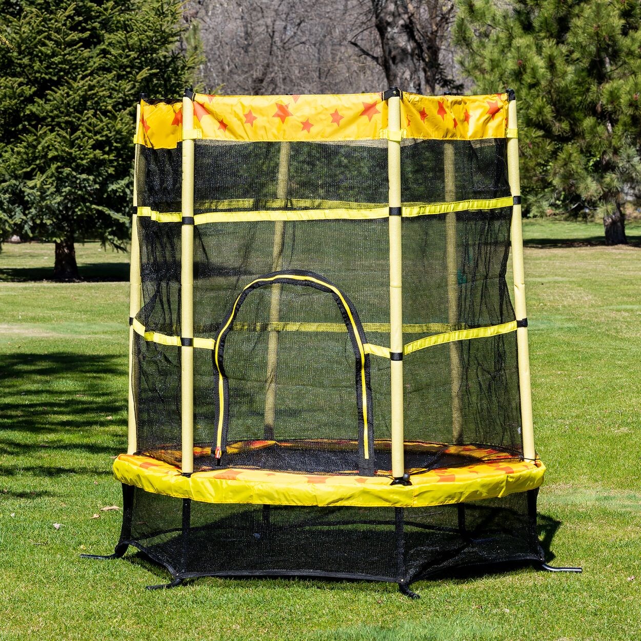 Kindertrampolin Funny 140 cm Gummibänder Federabdeckung Reißverschluss gelb