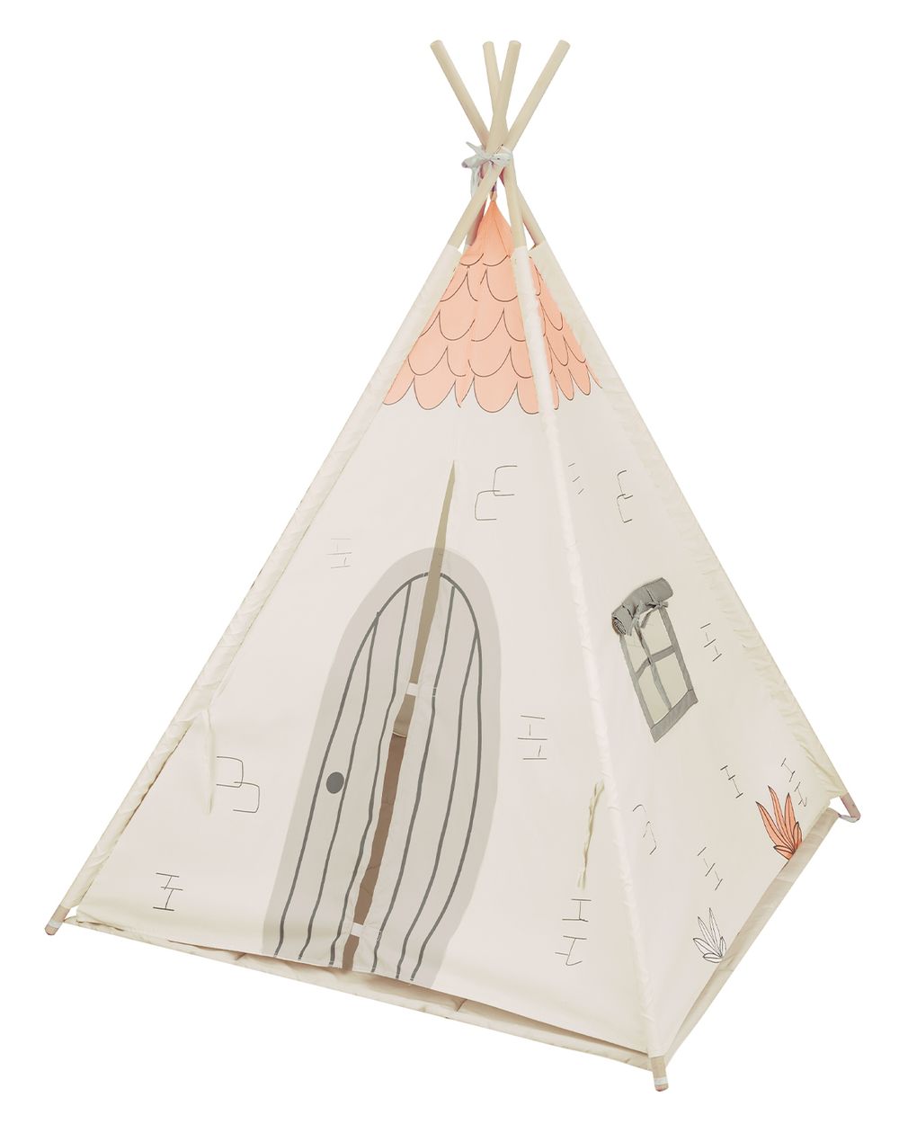Kikka boo Kinder-Spielzelt Tipi weiche Bodenmatte, T&uuml;re zum &Ouml;ffnen und Schlie&szlig;en beige 