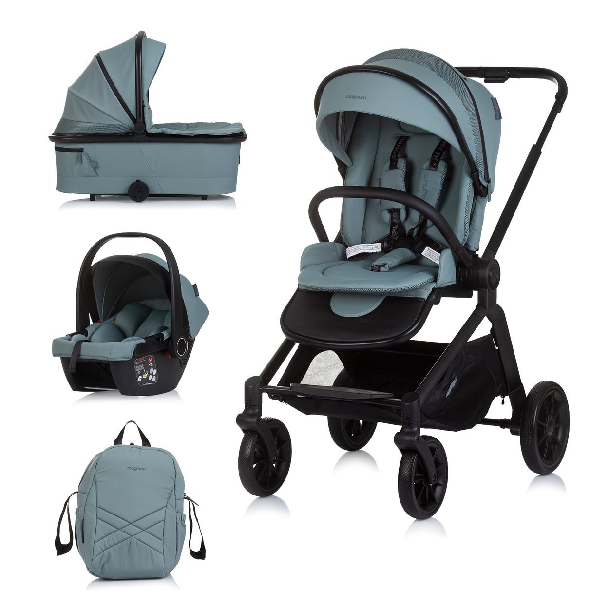 Chipolino Kombikinderwagen Magnum 3 in 1 Babywanne Sportsitz i-Size Babyschale gr&uuml;n 