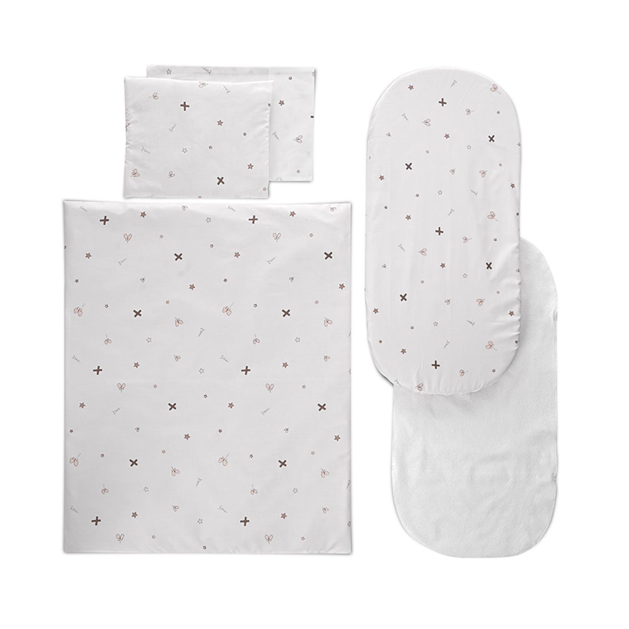 Lorelli Kinderwagen-Bettw&auml;scheset 5-tlg. Decke 78 x 62, Kissen 35 x 25, Laken beige wei&szlig; 