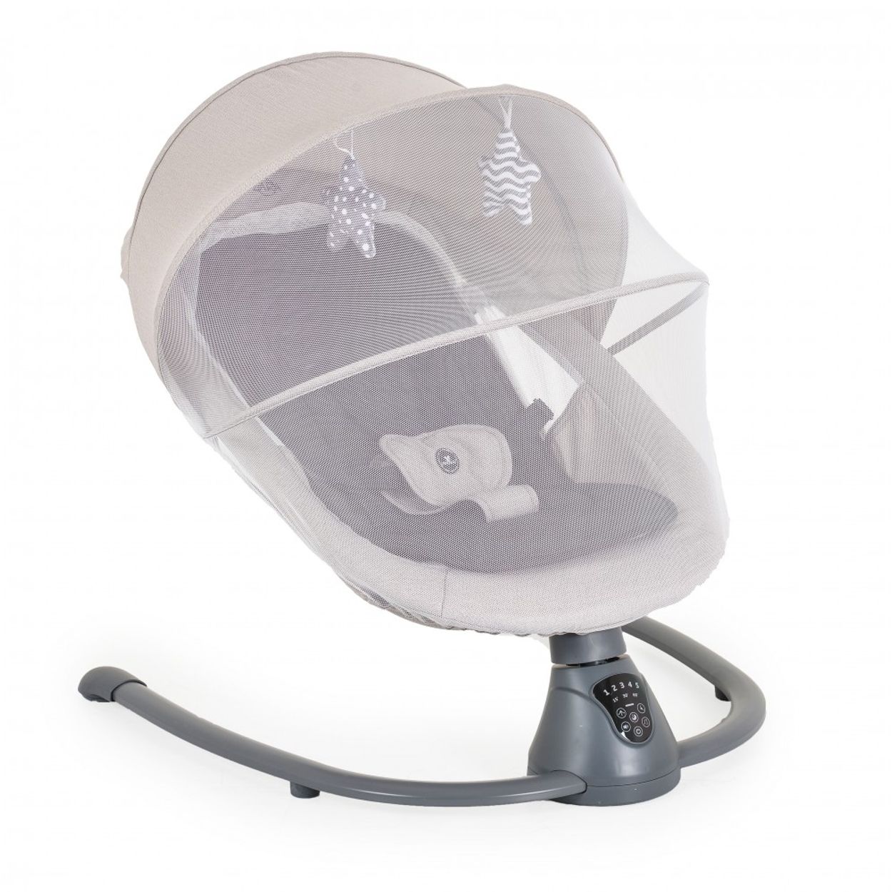 Cangaroo Babywippe elektrisch Zara Schaukelfunktion, Musik, Timer, Moskitonetz hellgrau 