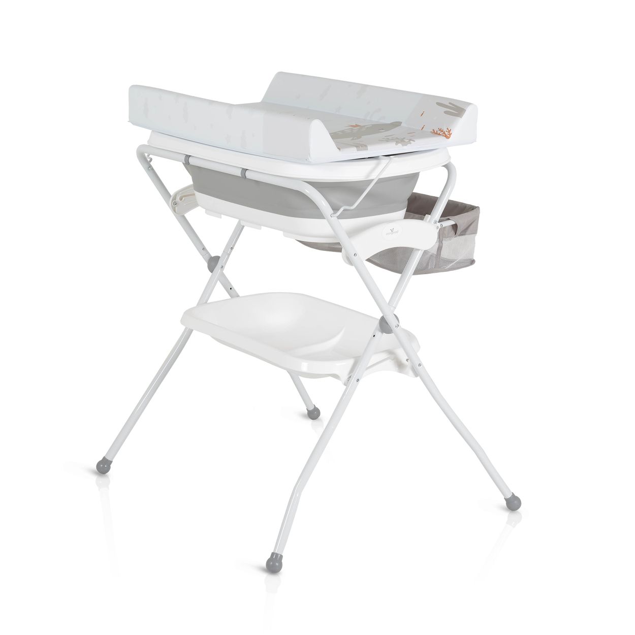 Cangaroo Babywanne Wickeltisch Como 2 in 1 faltbar, Wickelauflage, Zubeh&ouml;rfach grau 