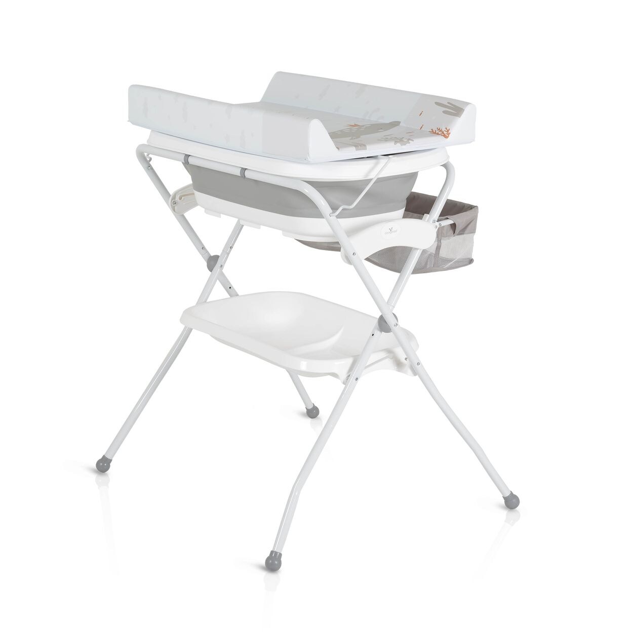 Babywanne Wickeltisch Como 2 in 1 faltbar, Wickelauflage, Zubehörfach grau
