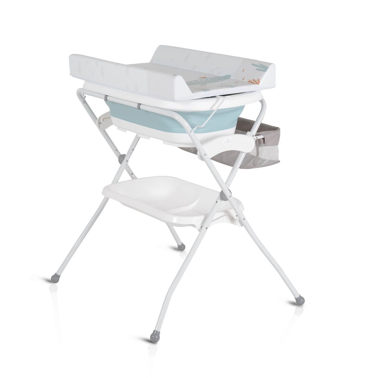 Babywanne Wickeltisch Como 2 in 1 faltbar, Wickelauflage, Zubehörfach blau