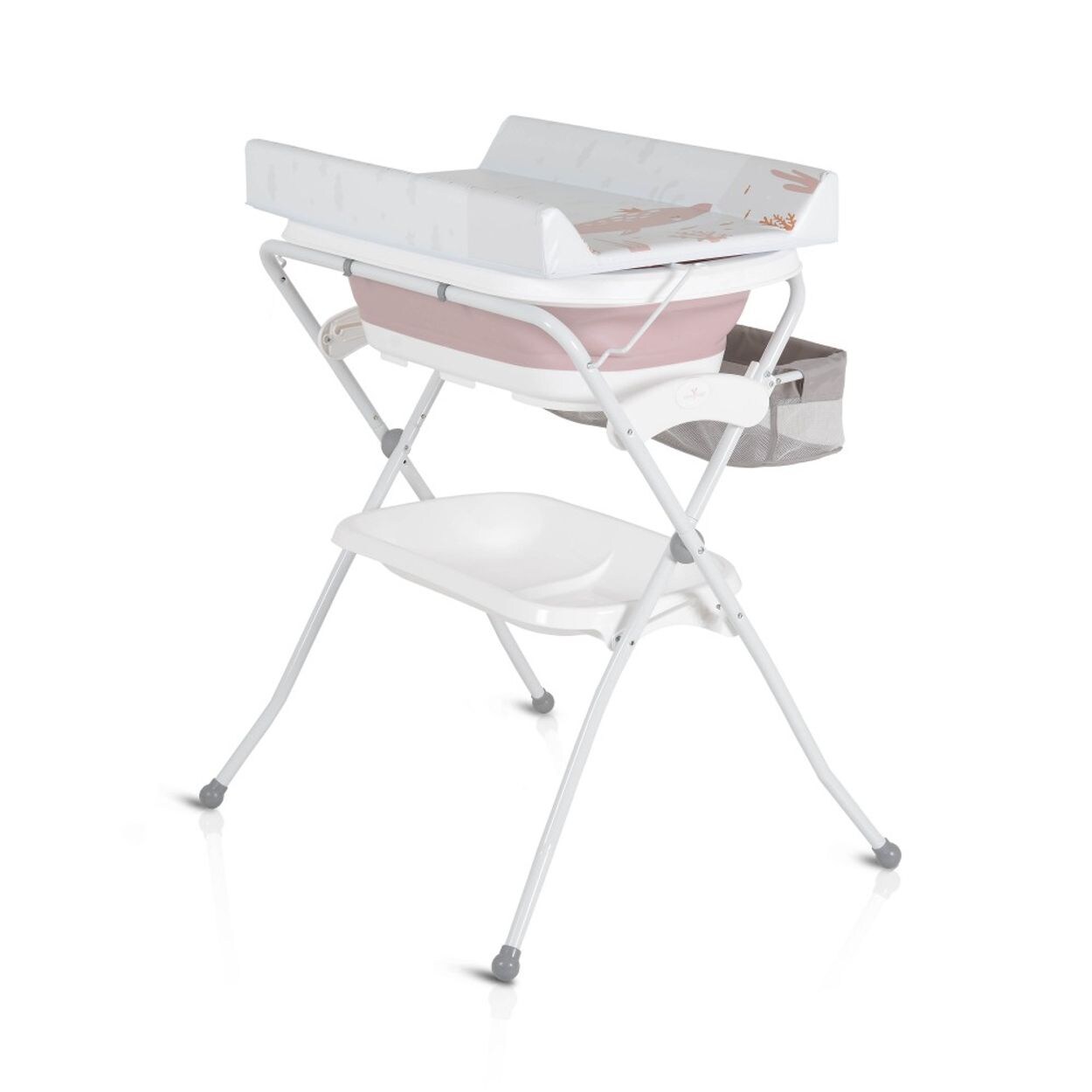Babywanne Wickeltisch Como 2 in 1 faltbar, Wickelauflage, Zubehörfach rosa