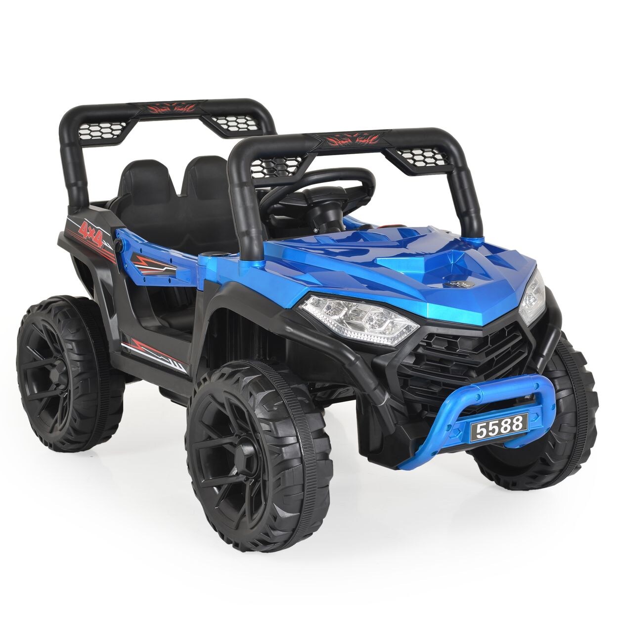 Kinder Elektroauto Buggy Fast UTV 5588 metallic Fernbedienung MP3 USB Gurt blau