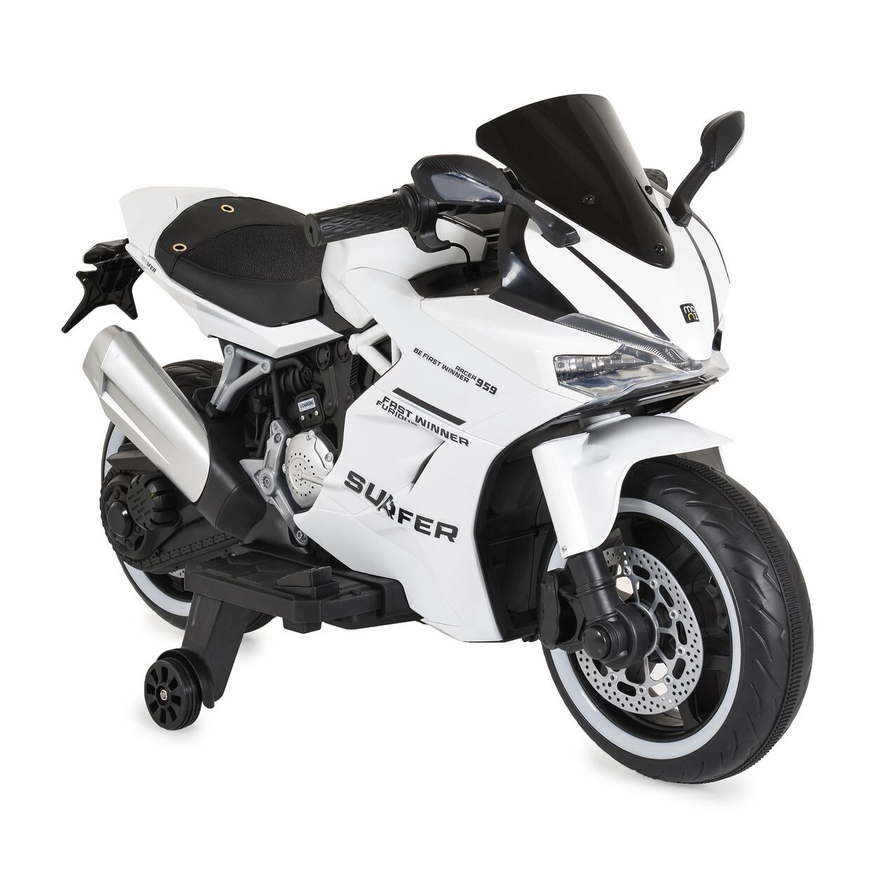Kinder Elektromotorrad Surfer Stützräder Fußstütze Bluetooth MP3-Ausgang weiß