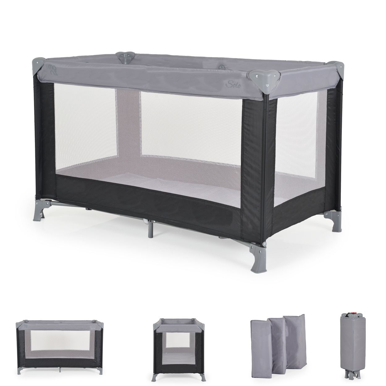 Moni Reisebett, Laufstall Solo Faltmatratze, Aufbewahrungstasche, faltbar hellgrau 