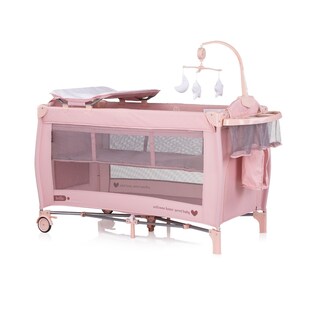 Chipolino Reisebett Bella 2 Ebenen seitlicher Eingang Musikmobile Wickelauflage pink 