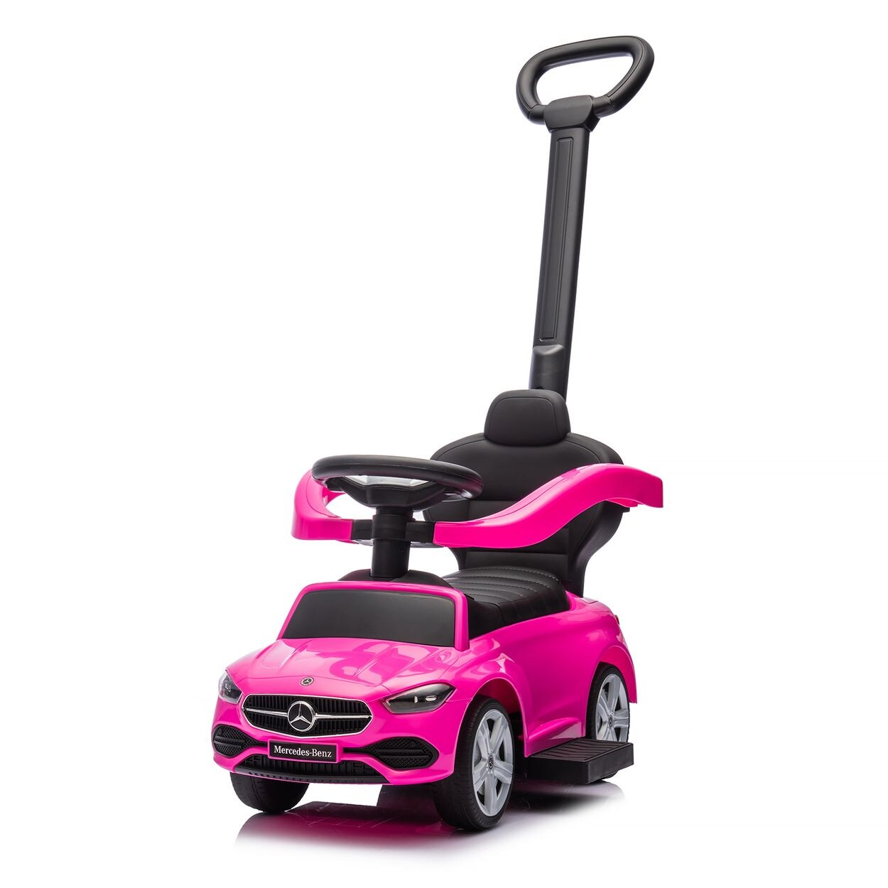 Rutschauto Mercedes Benz C-Klasse Stauraum Fußstütze Schiebegriff Hupe pink