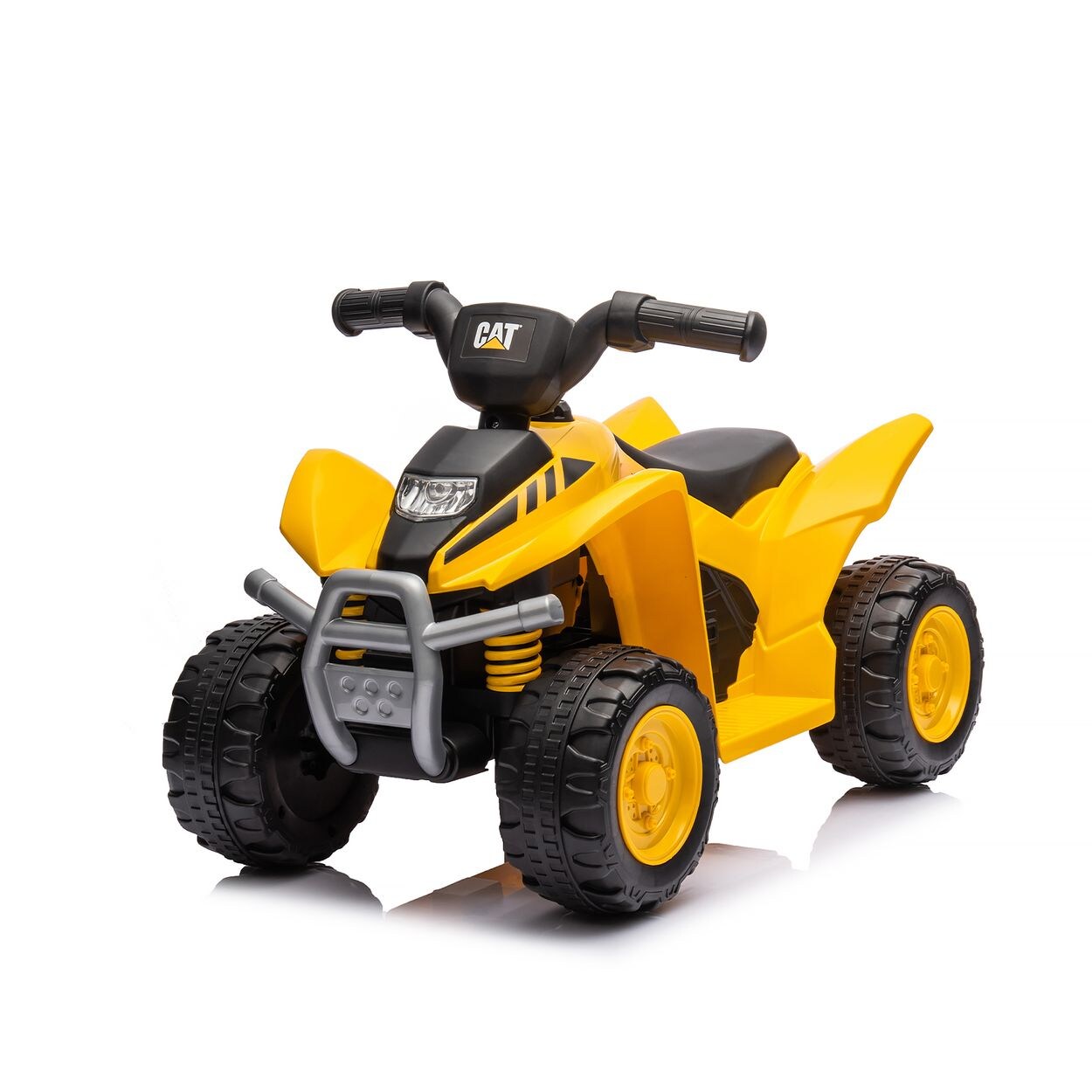 Kinder Elektro-Rutschauto CAT ATV, Gaspedal, Piepton am Lenkrad,  gelb