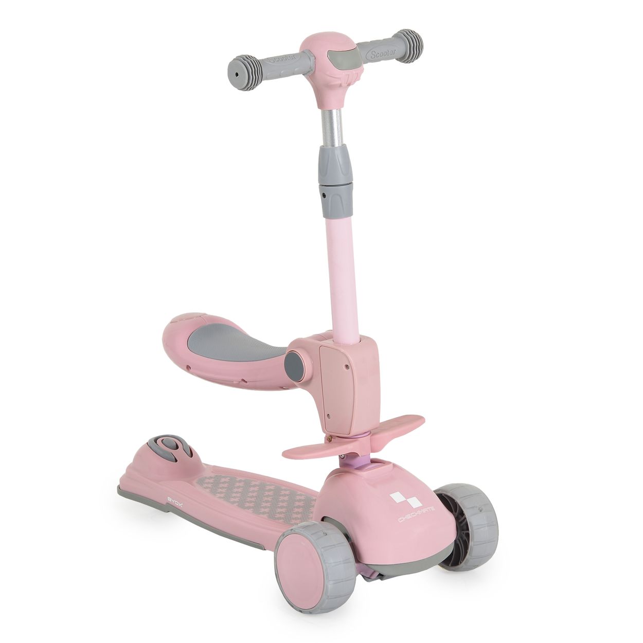 Byox Kinderroller Checkmate 2 in 1 Laufrad, Sound, Licht, Lenkerh&ouml;he verstellbar rosa 