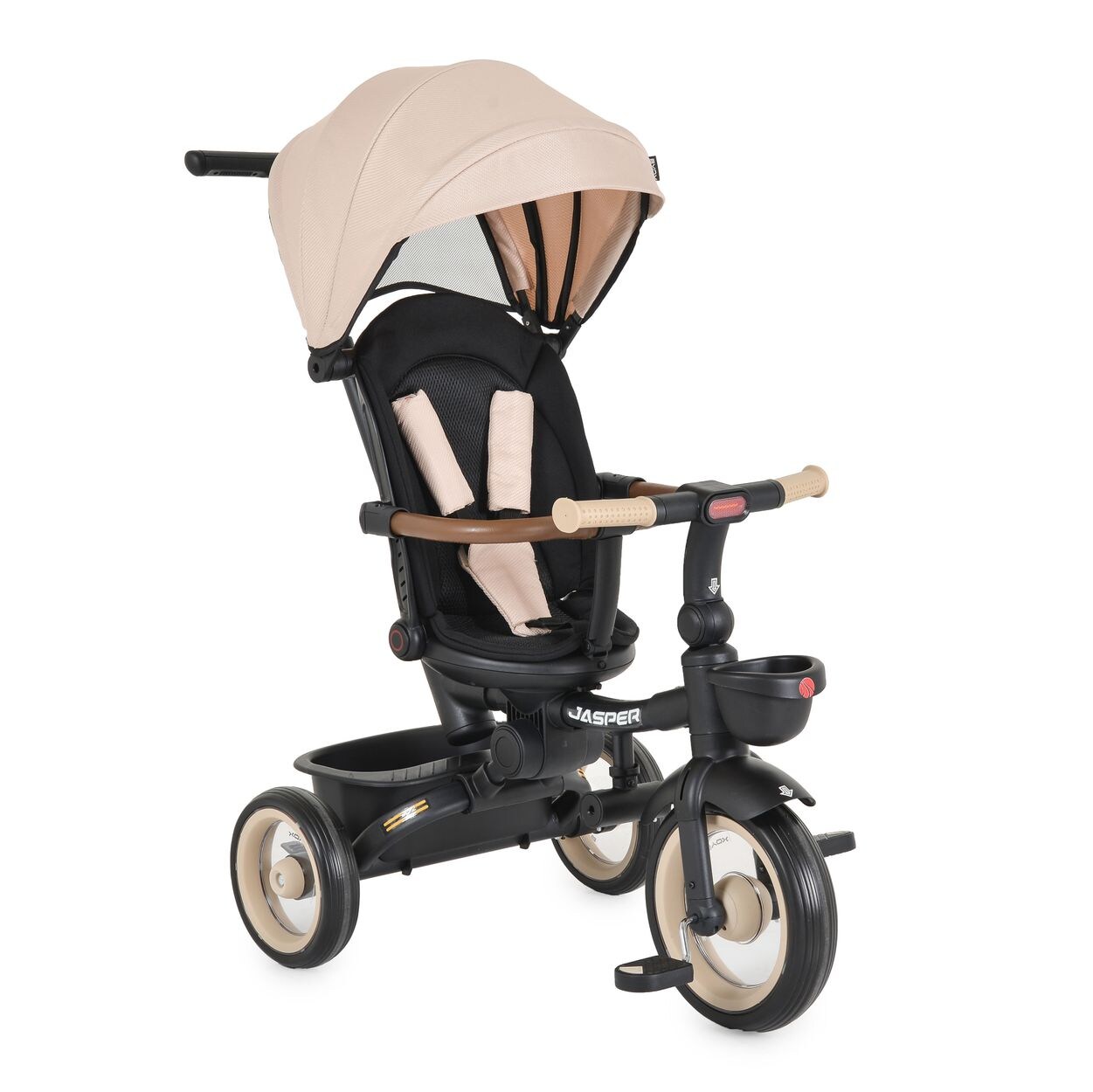 Dreirad Jasper EVA-Reifen klappbar, Sitz drehbar, Hinterradbremse, Körbe beige