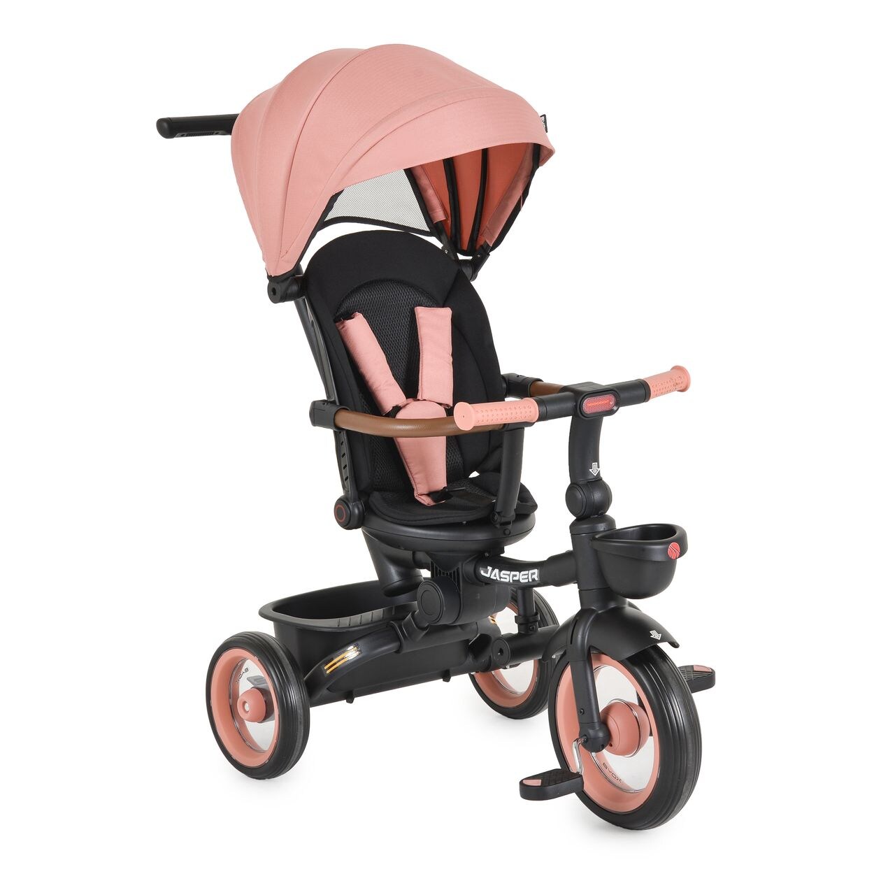 Dreirad Jasper EVA-Reifen klappbar, Sitz drehbar, Hinterradbremse, Körbe rosa
