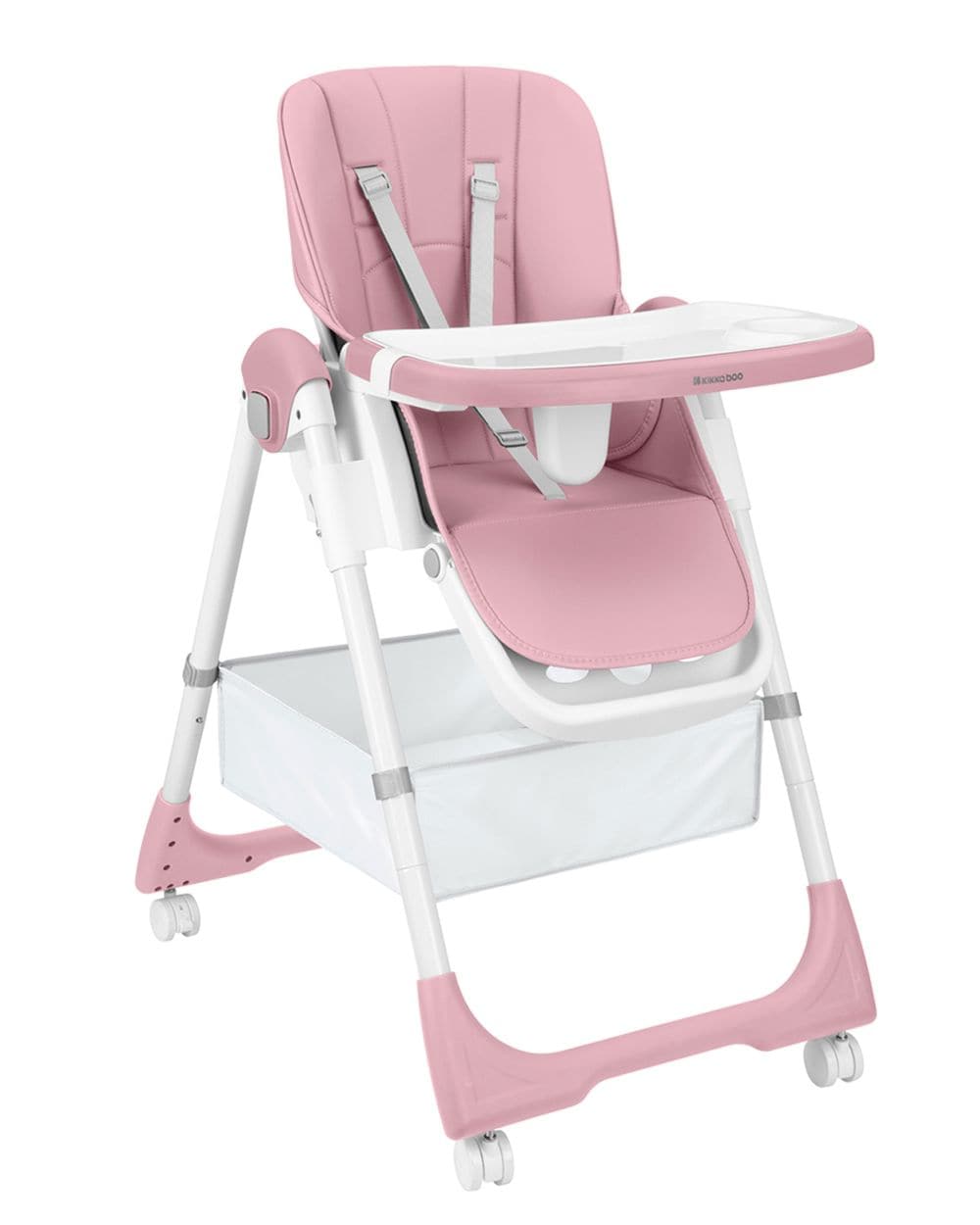 Kikka boo Kinderhochstuhl Spicy+ faltbar h&ouml;henverstellbar Fu&szlig;st&uuml;tze R&auml;der Korb rosa 