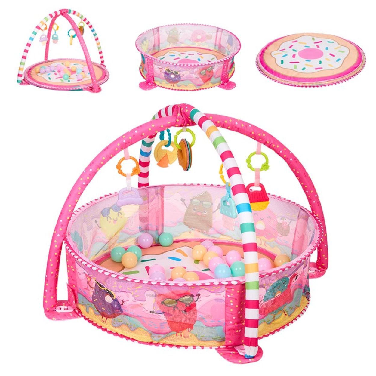 Kikka boo Spielbogen 30 B&auml;lle Krabbeldecke B&auml;llebad abnehmbare Spielzeuge rosa pink 