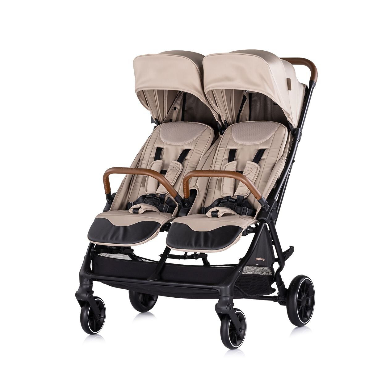 Zwillingskinderwagen Twinity Fußabdeckung Wickeltasche Becherhalter beige