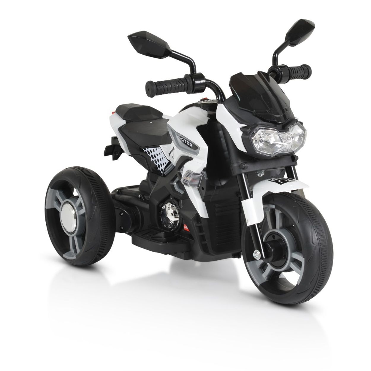 Moni Kinder Elektromotorrad Colombo Scheinwerfer, zwei Motoren, MP3, bis 7 km/h wei&szlig; uni 