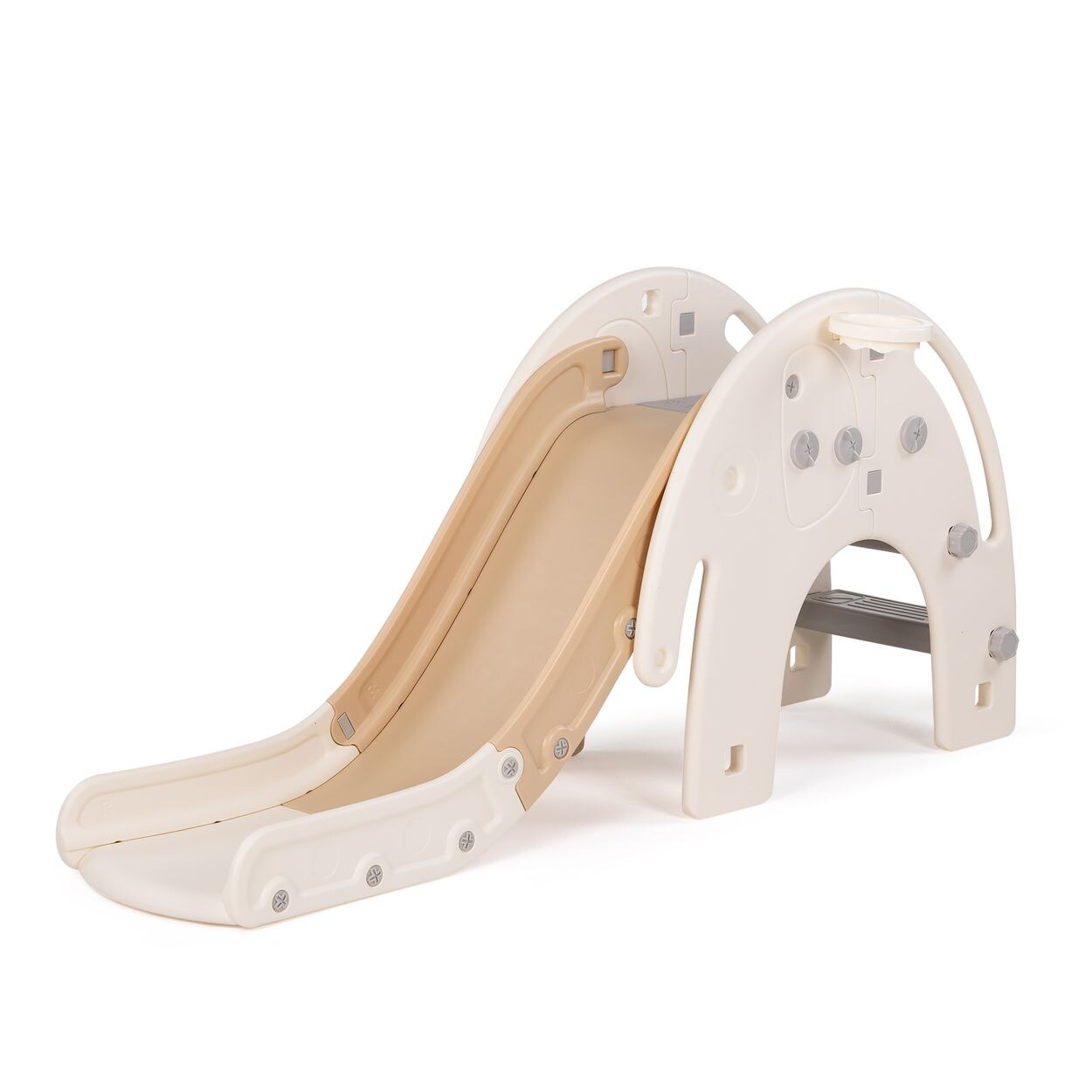 Kinderrutsche Elefant 170 cm Rutschlänge, Basketballkorb, drei Stufen beige