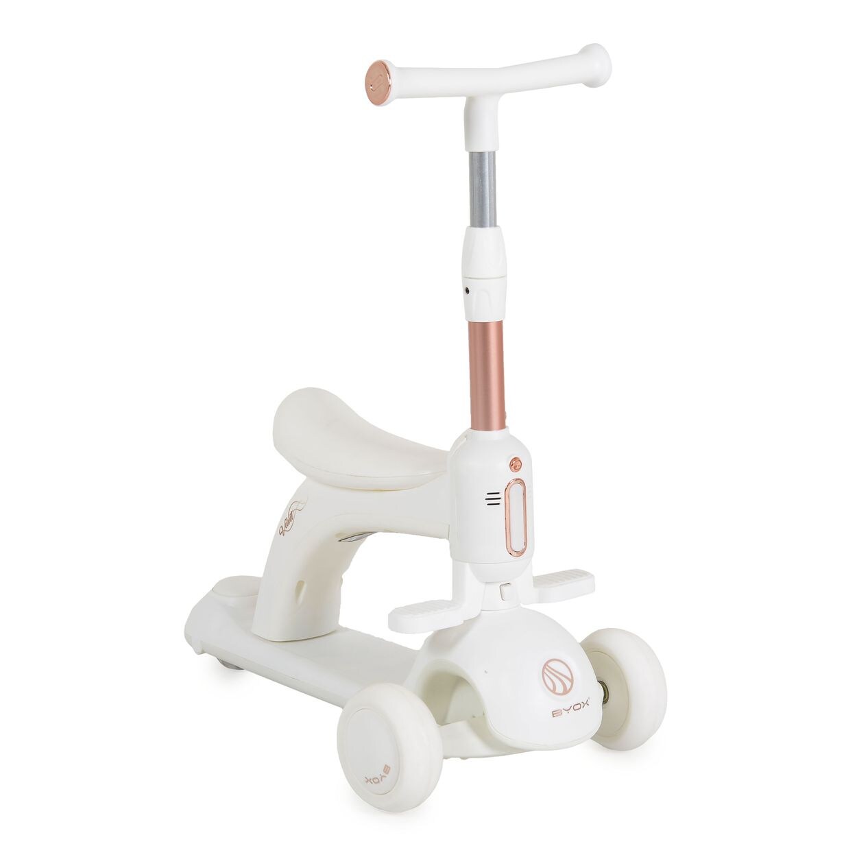 Kinderroller Velvet Royal 2 in 1 Laufrad Musik- und Lichteffekte Fußstütze weiß
