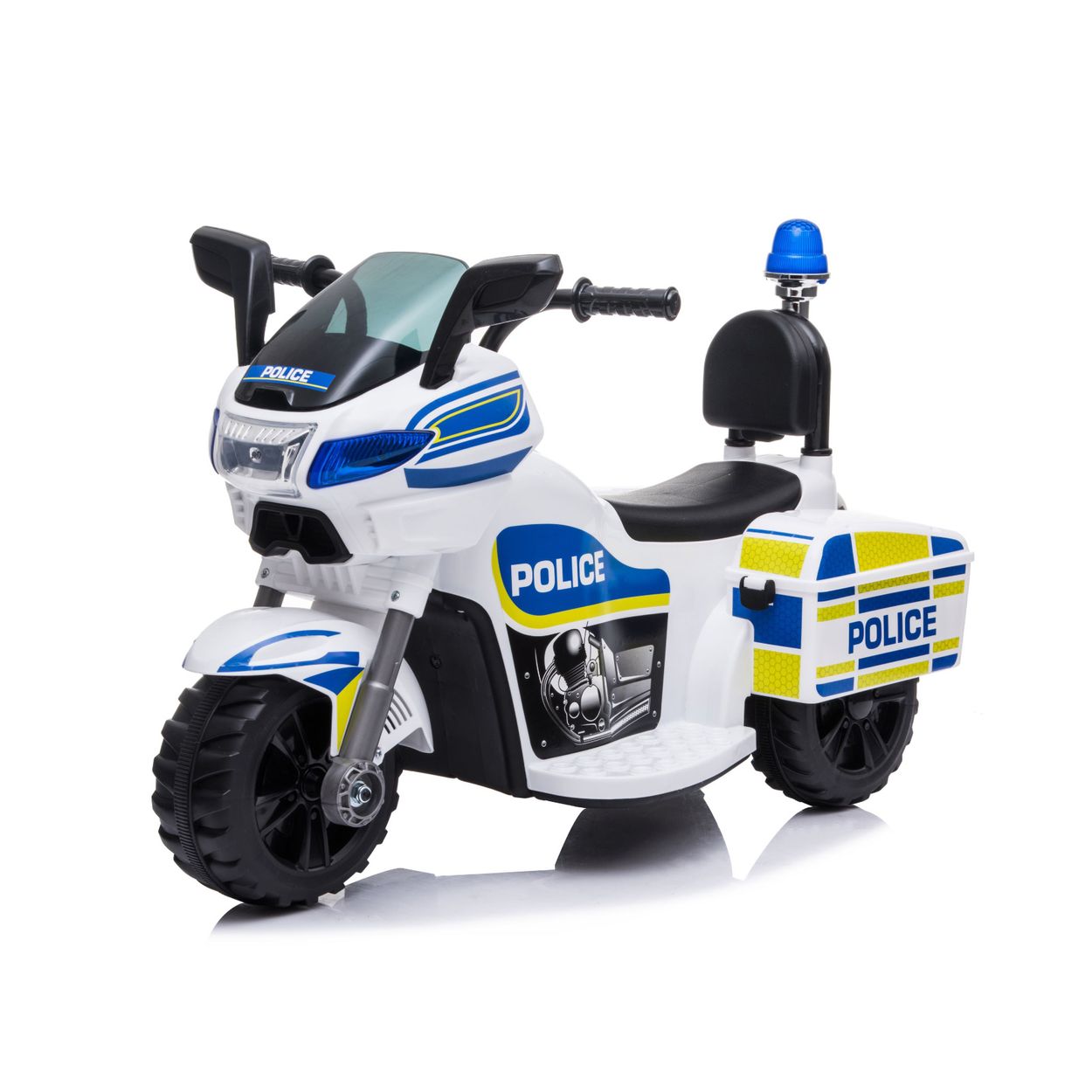 Chipolino Kinder Elektromotorrad Polizei 3 R&auml;der Scheinwerfer Musikfunktion wei&szlig; blau 