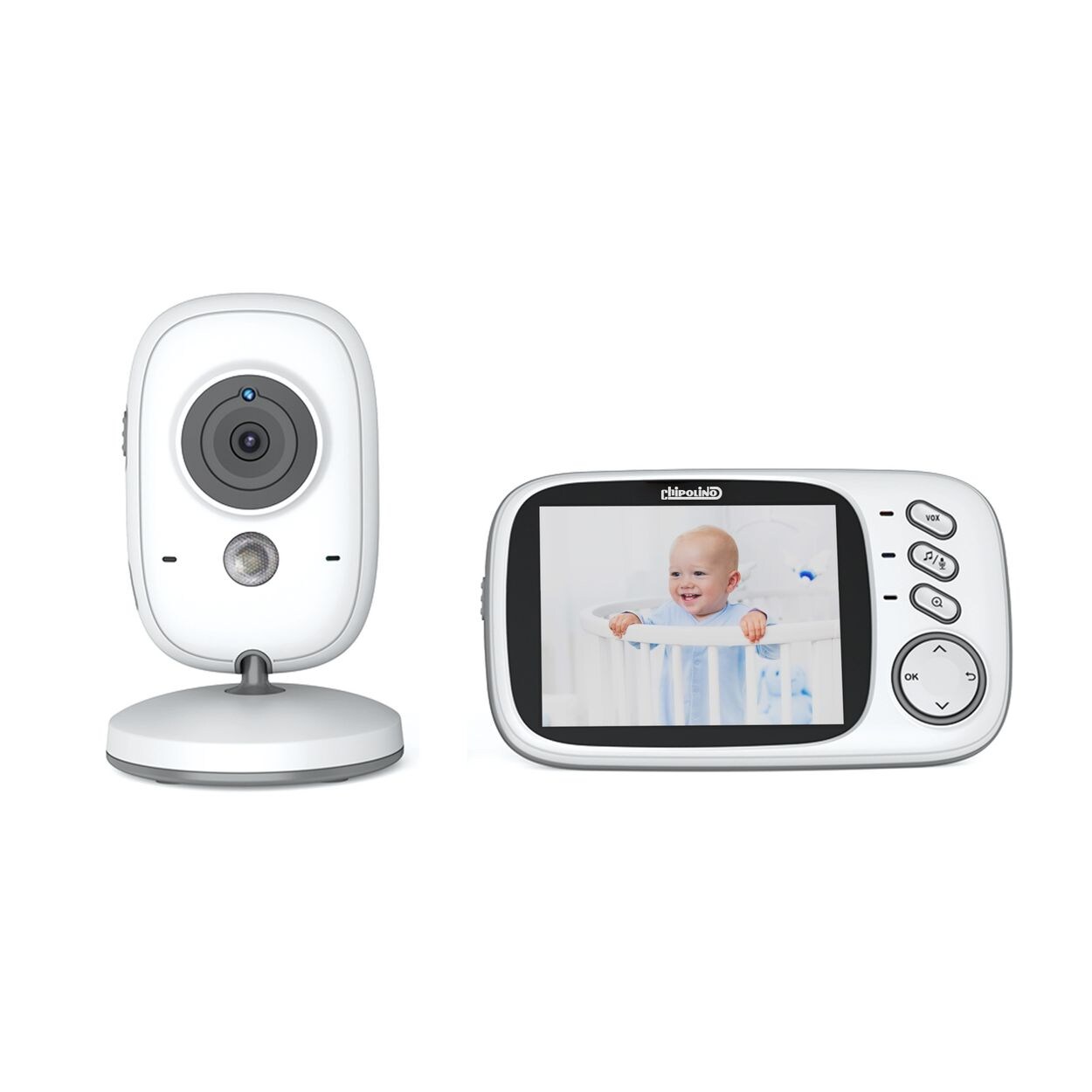 Babyphone Polaris+ Kamera 3,2" IPS LCD Display Temperatursensor Alarm weiß