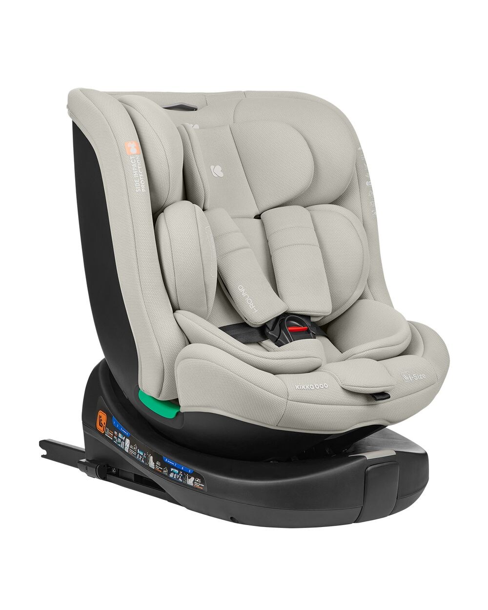 Kikka boo Kindersitz i-Round i-Size (40-150cm) Isofix, 360-Grad-Drehung, Gurt hellgrau
