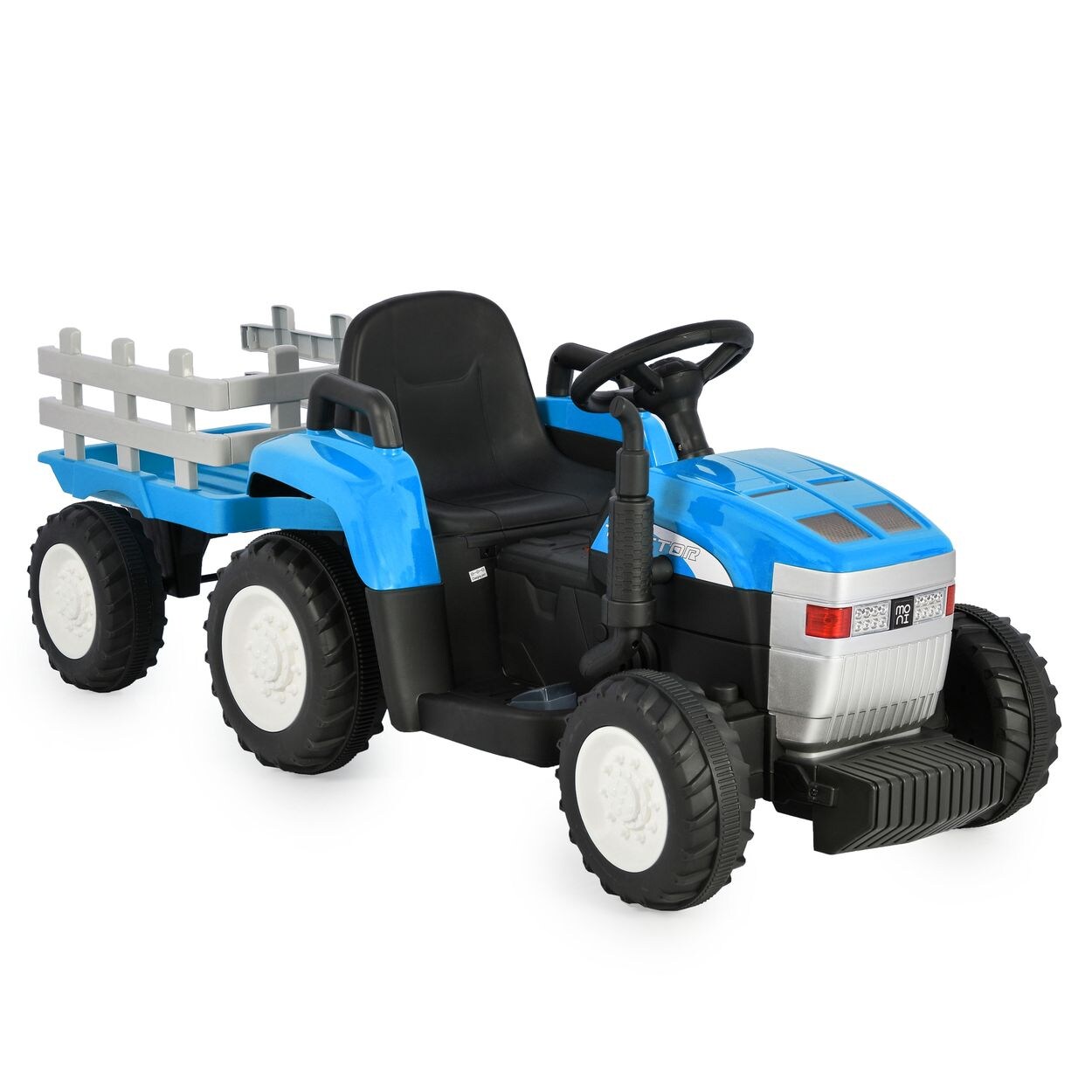 Kinder Elektrotraktor Dallas mit Anhänger, Fernbedienung, Musik, Lichter blau