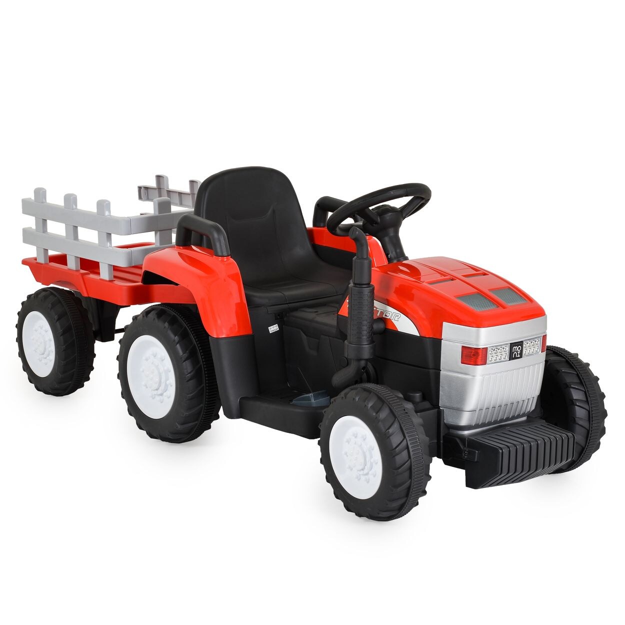 Kinder Elektrotraktor Dallas mit Anhänger, Fernbedienung, Musik, Lichter rot