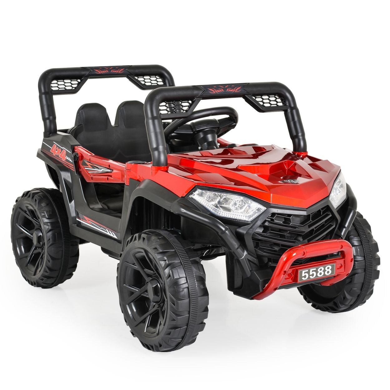 Kinder Elektroauto Buggy Fast UTV 5588 metallic Fernbedienung MP3 USB Gurt rot