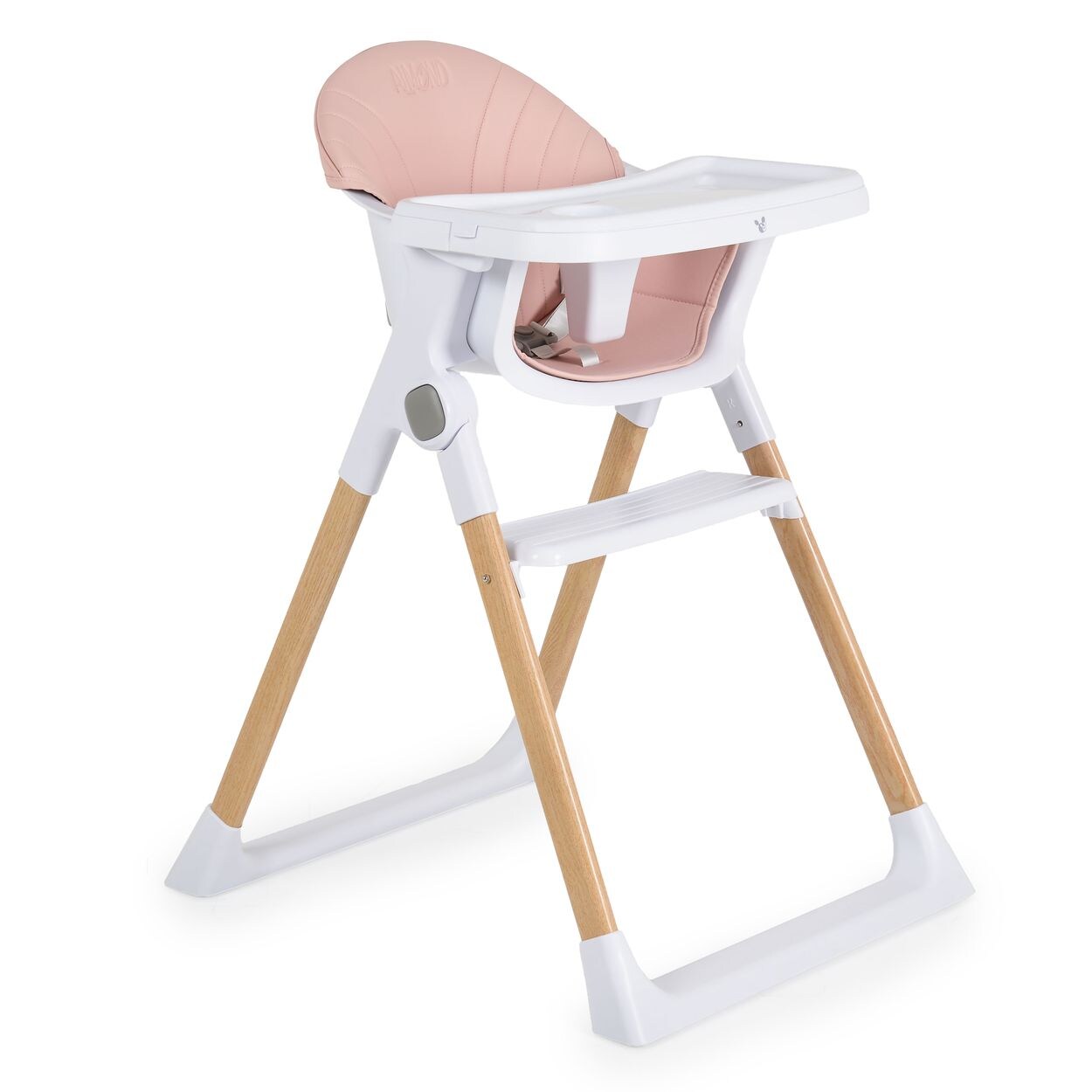 Cangaroo Kinderhochstuhl Almond Holzoptik klappbar Doppeltablett Sicherheitsgurt rosa