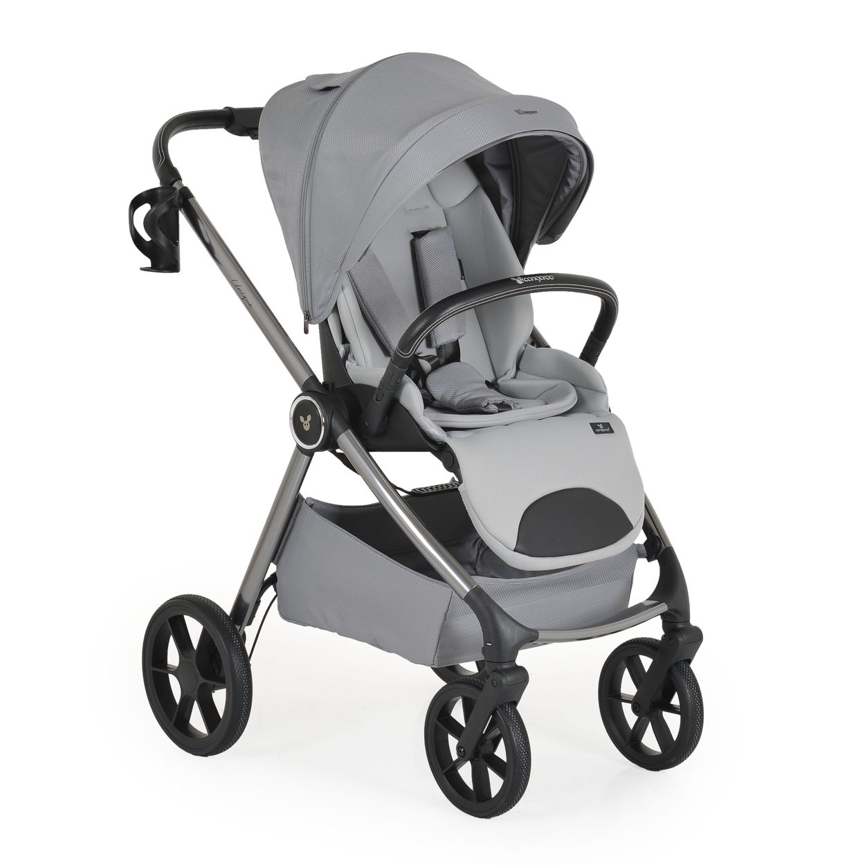 Cangaroo Kombikinderwagen Unique 3 in 1 Babyschale Sto&szlig;d&auml;mpfer PU-R&auml;der Tasche grau 