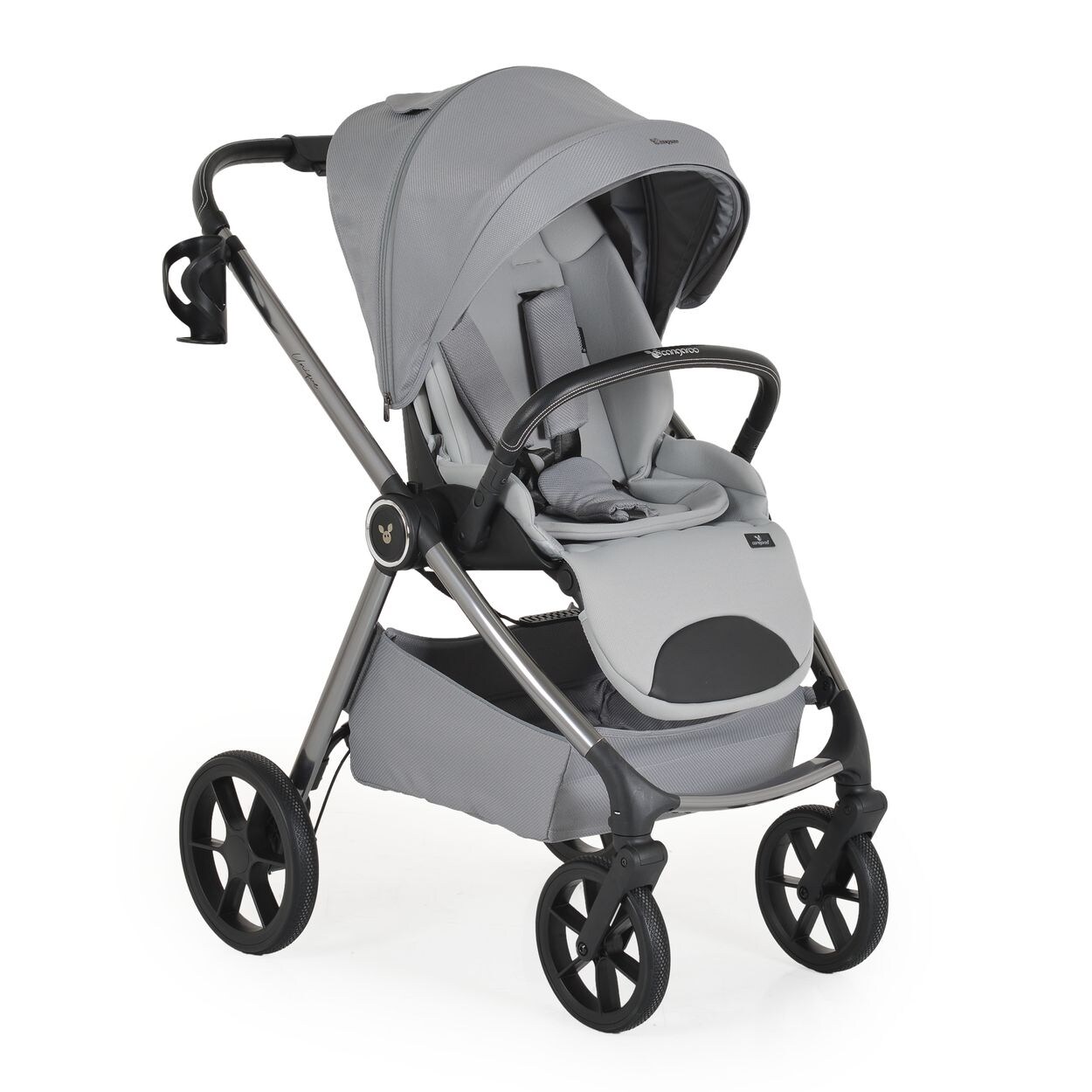 Kombikinderwagen Unique 3 in 1 Babyschale Stoßdämpfer PU-Räder Tasche grau
