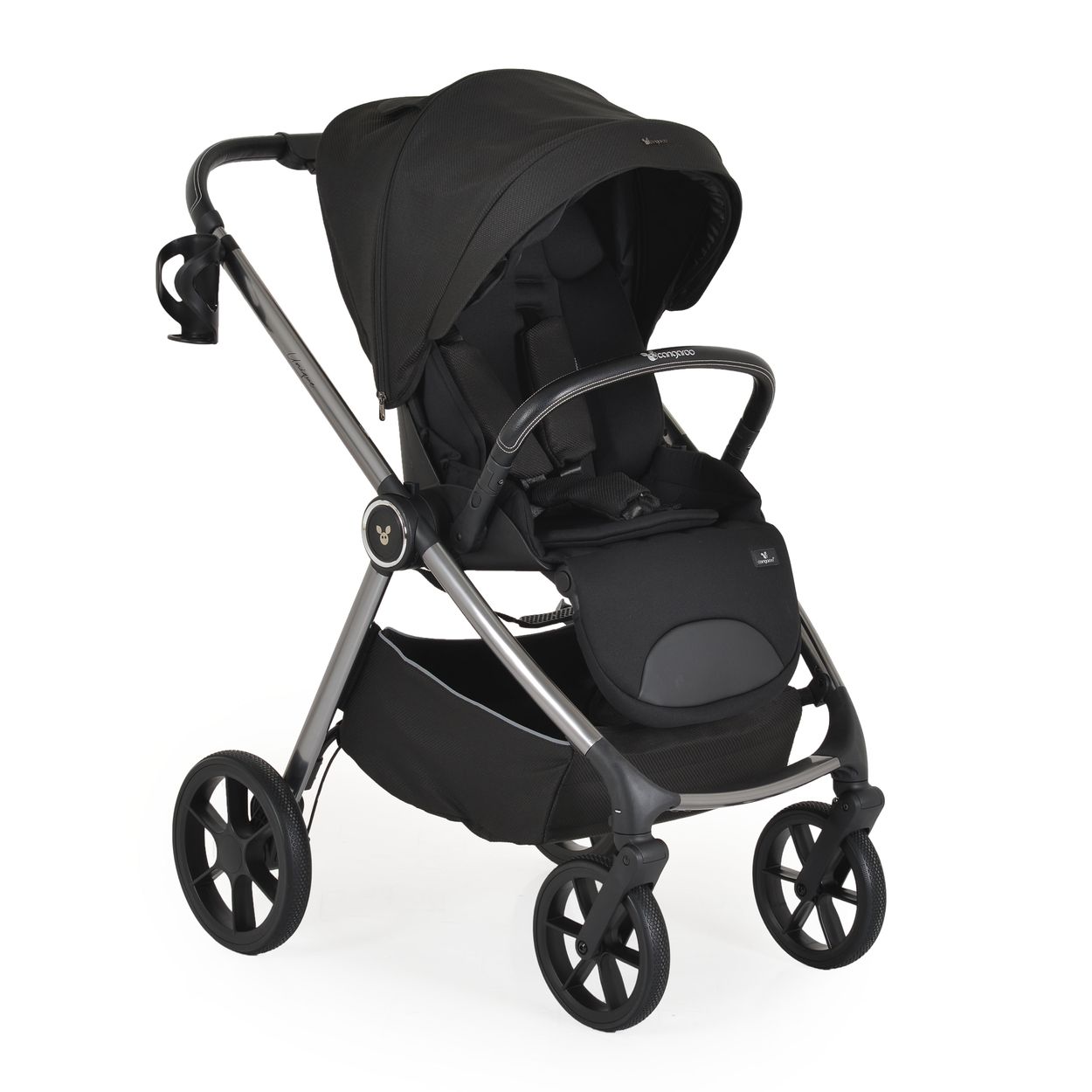Cangaroo Kombikinderwagen Unique 3 in 1 Babyschale Sto&szlig;d&auml;mpfer PU-R&auml;der Tasche schwarz 