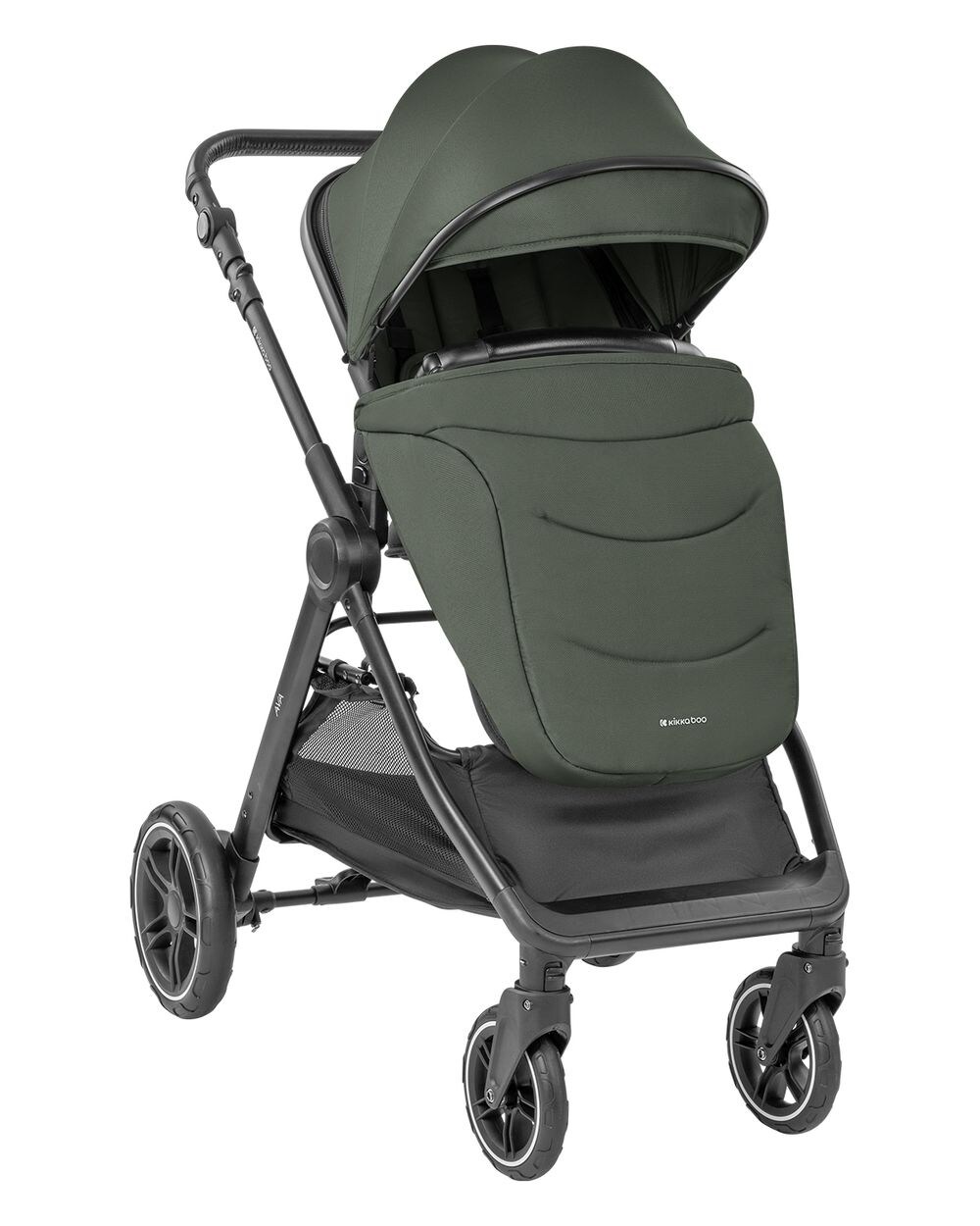 Kikka boo Kombikinderwagen Ava 3 in 1 Babywanne, Babyschale, Gummiräder, Tasche grün
