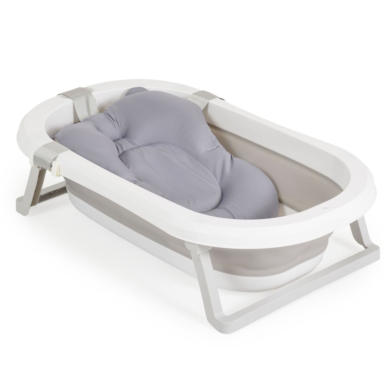 Moni Babybadewanne Palma faltbar 3-teilig Badekissen Schwamm Ablaufloch St&ouml;psel grau 